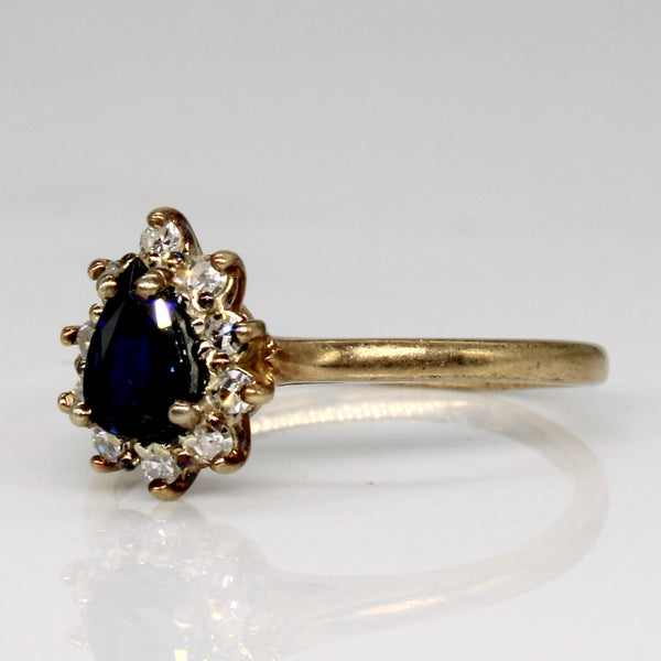 Pear Cut Sapphire & Diamond Halo Ring | 0.50ct, 0.11ctw | SZ 5.75 |