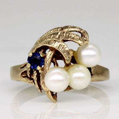 Pearl & Synthetic Sapphire Flare Ring | 0.10ct | SZ 6.5 |