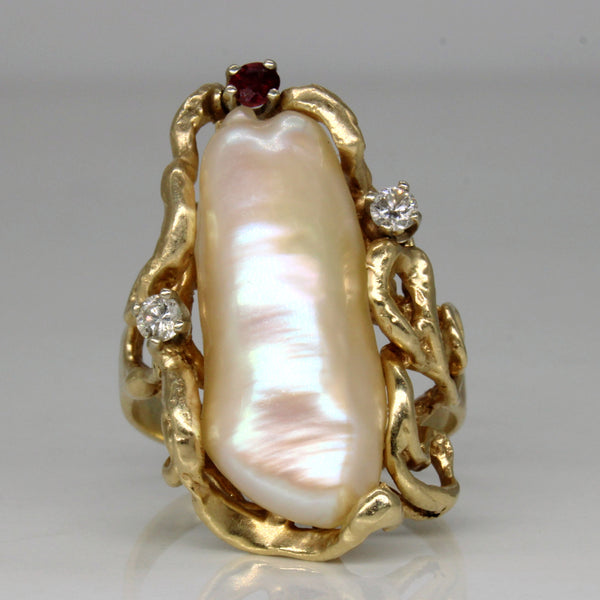 Baroque Pearl & Multi Gem Abstract Ring | 0.19ctw | SZ 7.75 |