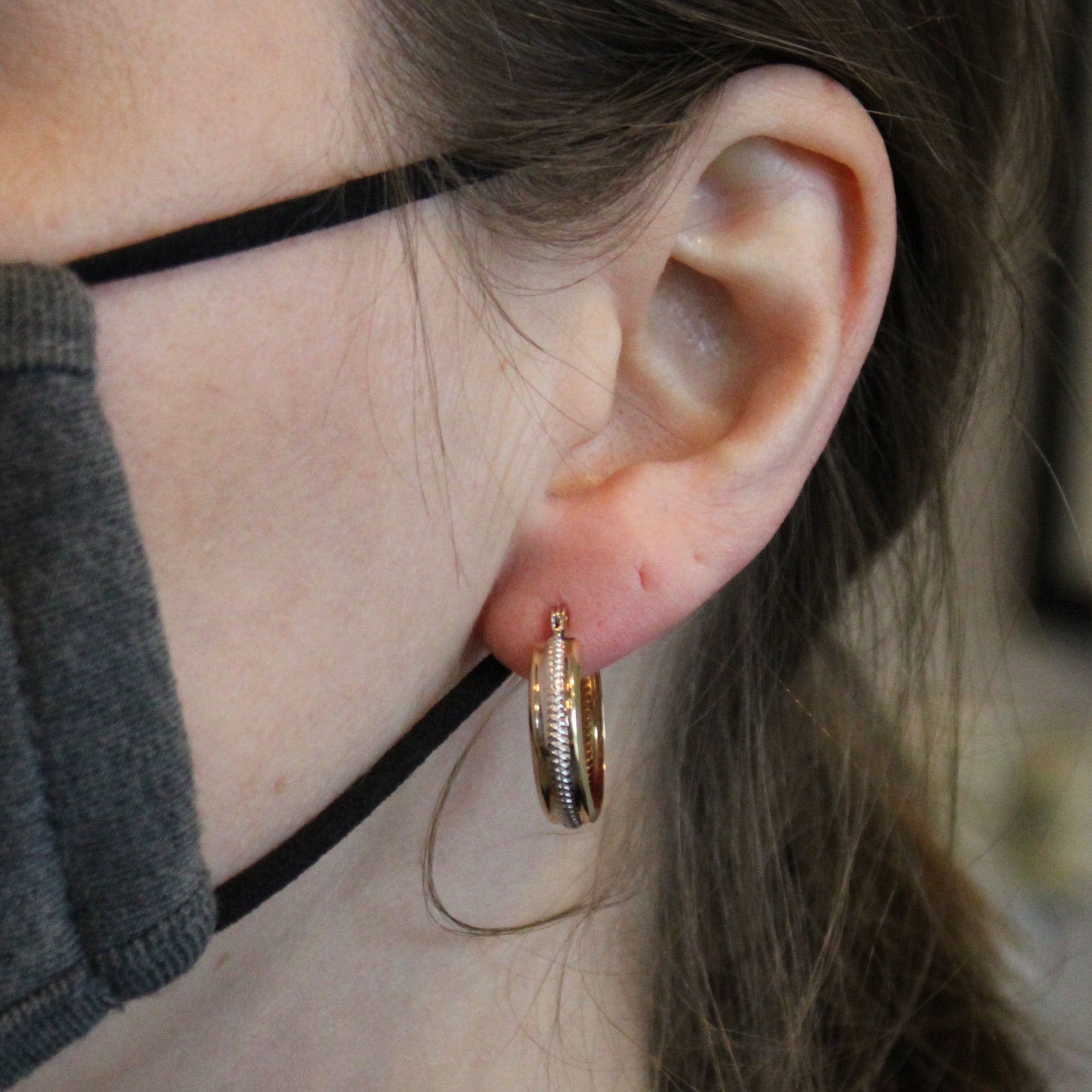 Two Tone Textured Hoop Earrings |