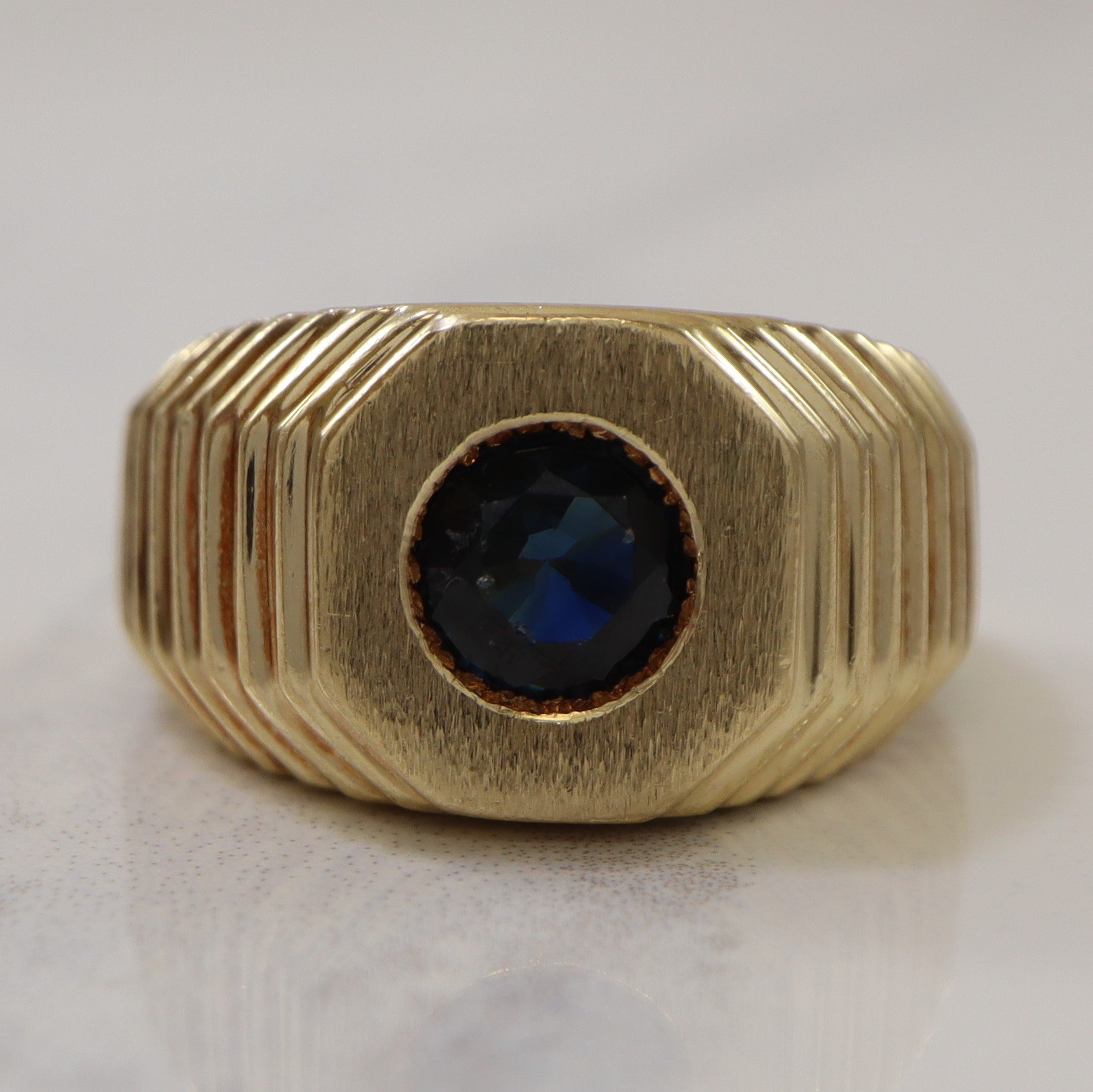 Bezel Set Blue Sapphire Textured Ring | 1.50ct | SZ 8 |