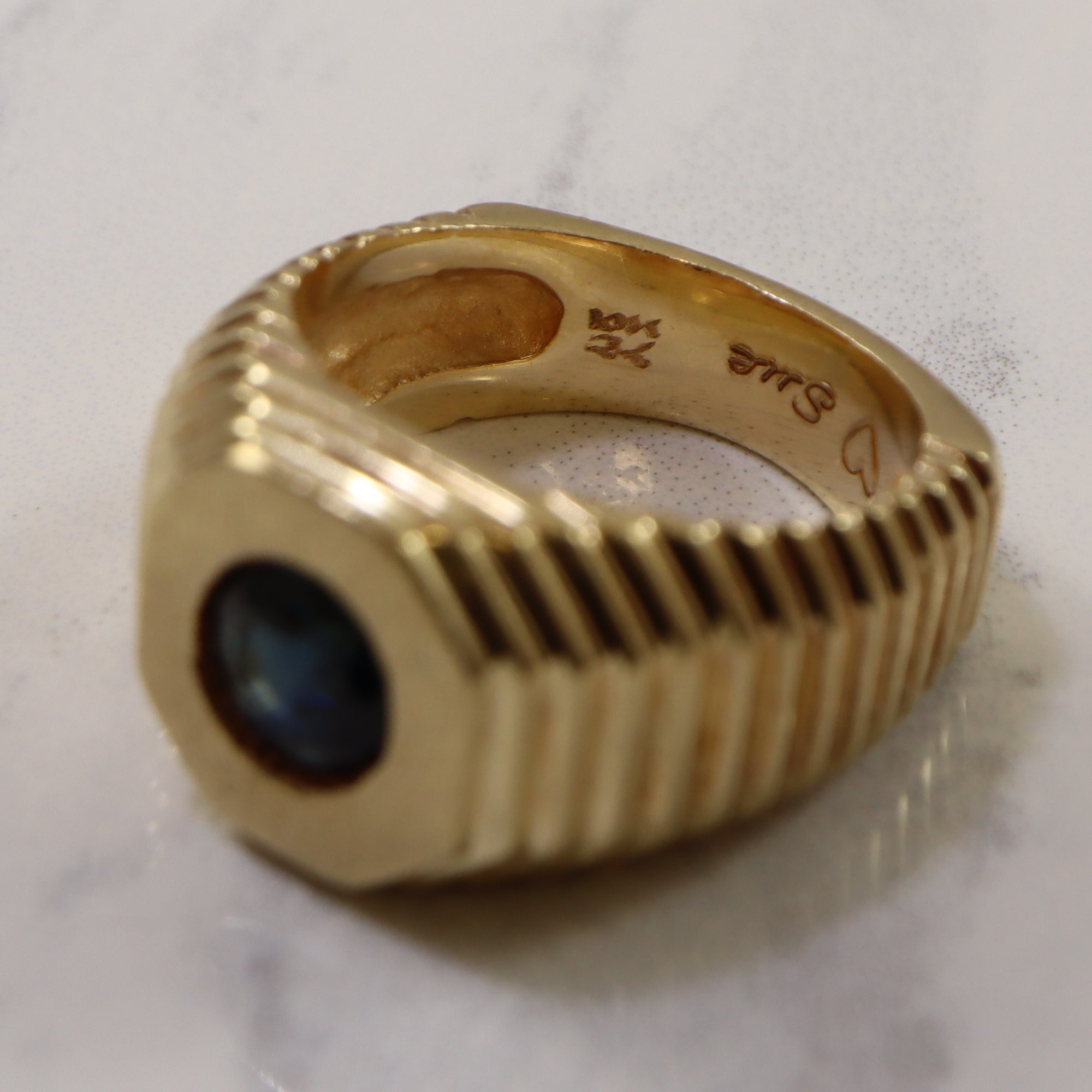 Bezel Set Blue Sapphire Textured Ring | 1.50ct | SZ 8 |