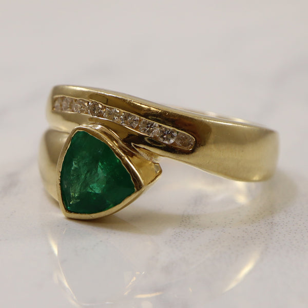 Trillion Cut Emerald & Diamond Bypass Ring | 0.18ctw, 1.00ct | SZ 7 |