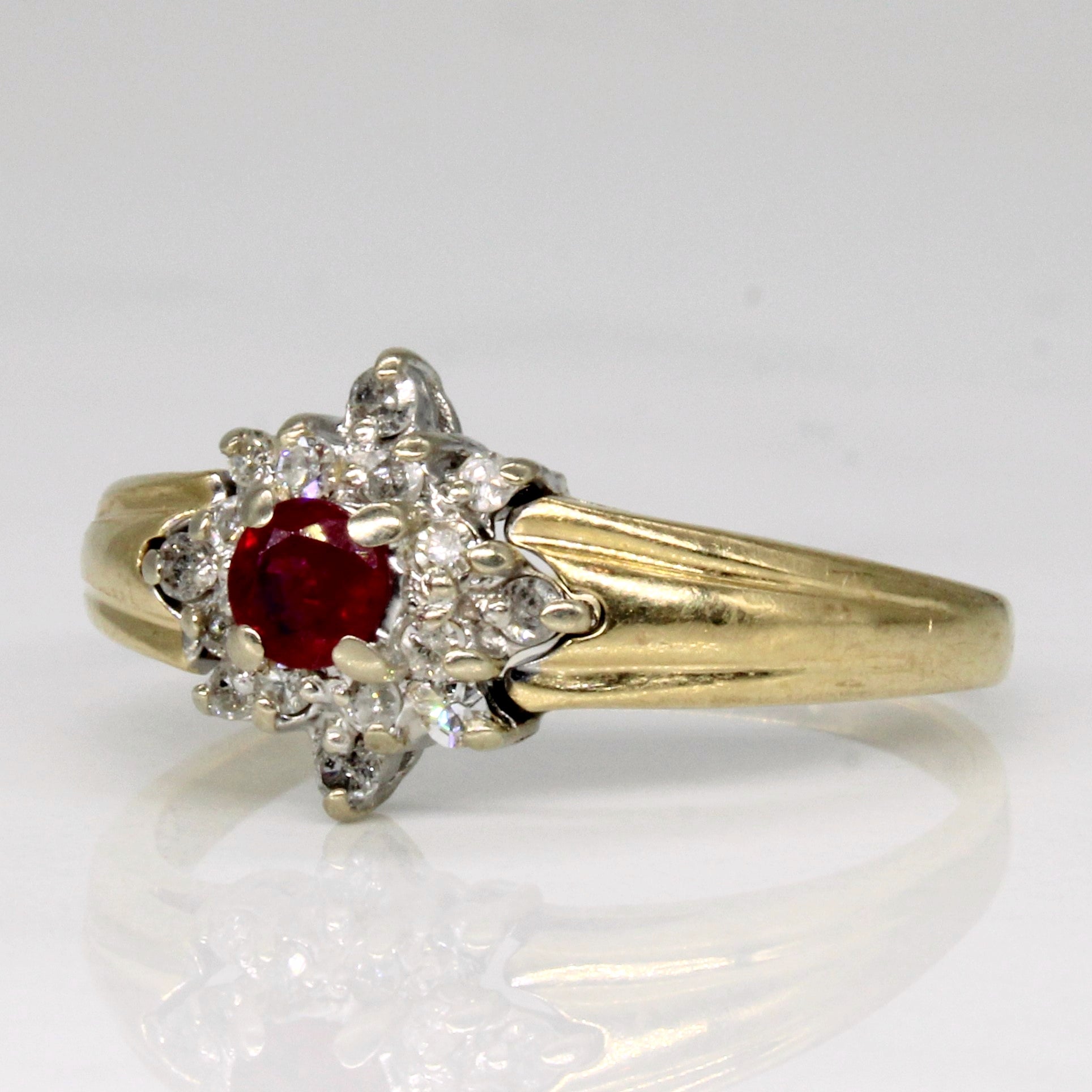 Ruby & Diamond Cluster Ring | 0.17ct, 0.16ctw | SZ 8 |