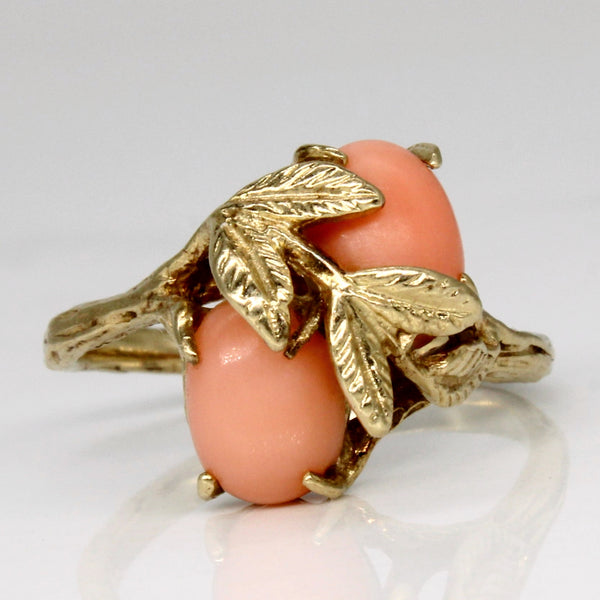 Leaf Detailed Coral Cocktail Ring | 1.80ctw | SZ 6.5 |