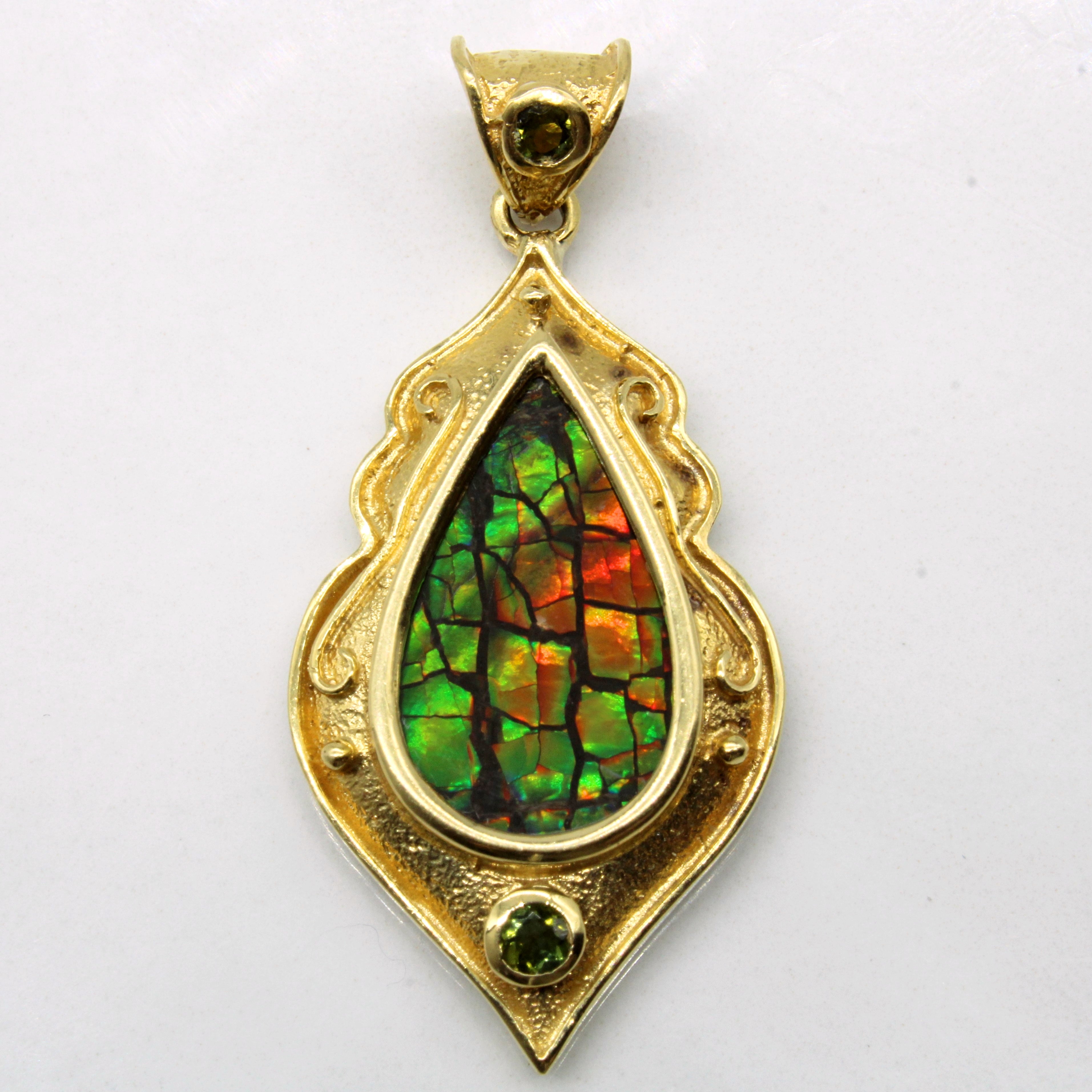 Ammolite & Tourmaline Drop Pendant | 4.50ct, 0.05ctw |