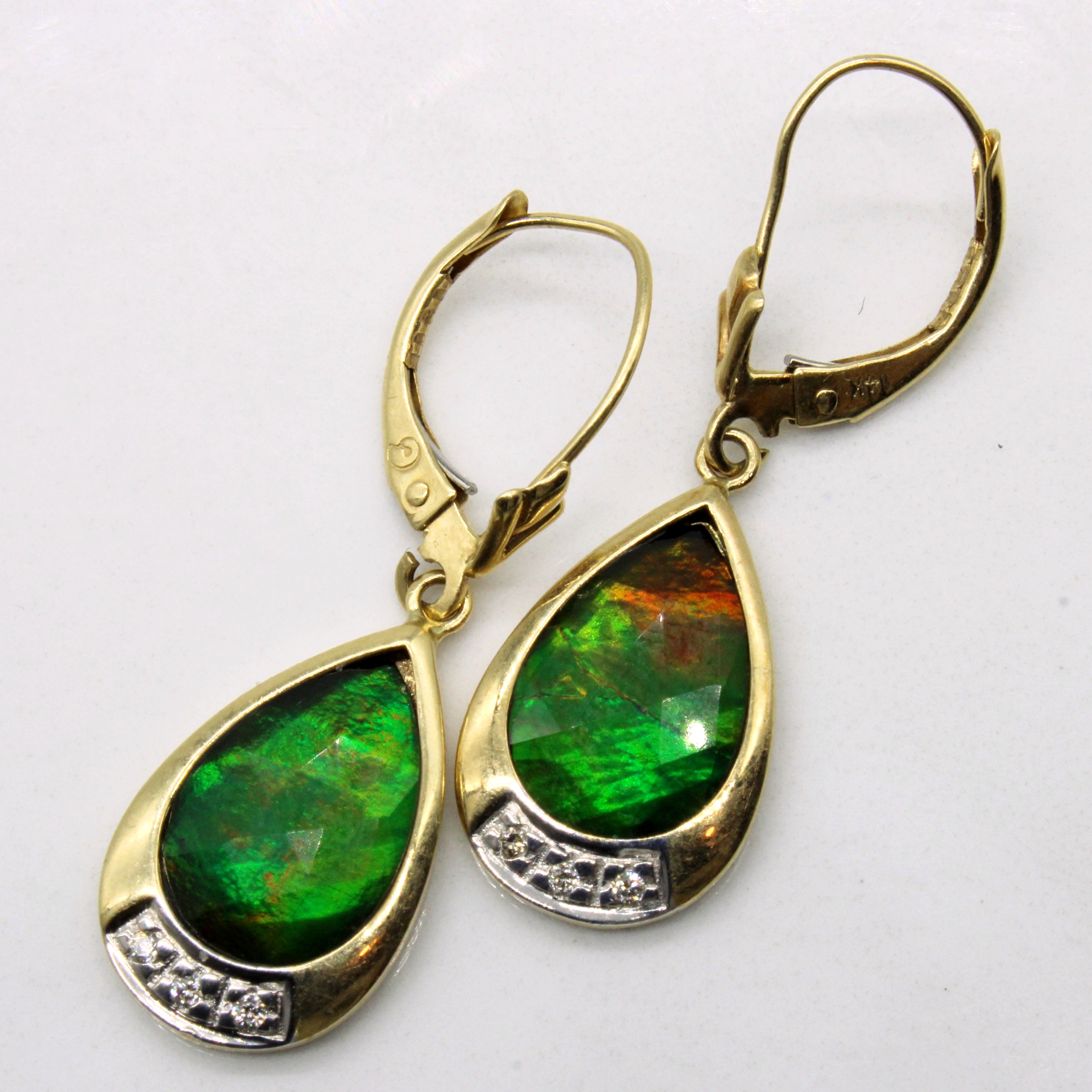 Ammolite & Diamond Drop Earrings | 2.44ctw, 0.02ctw |