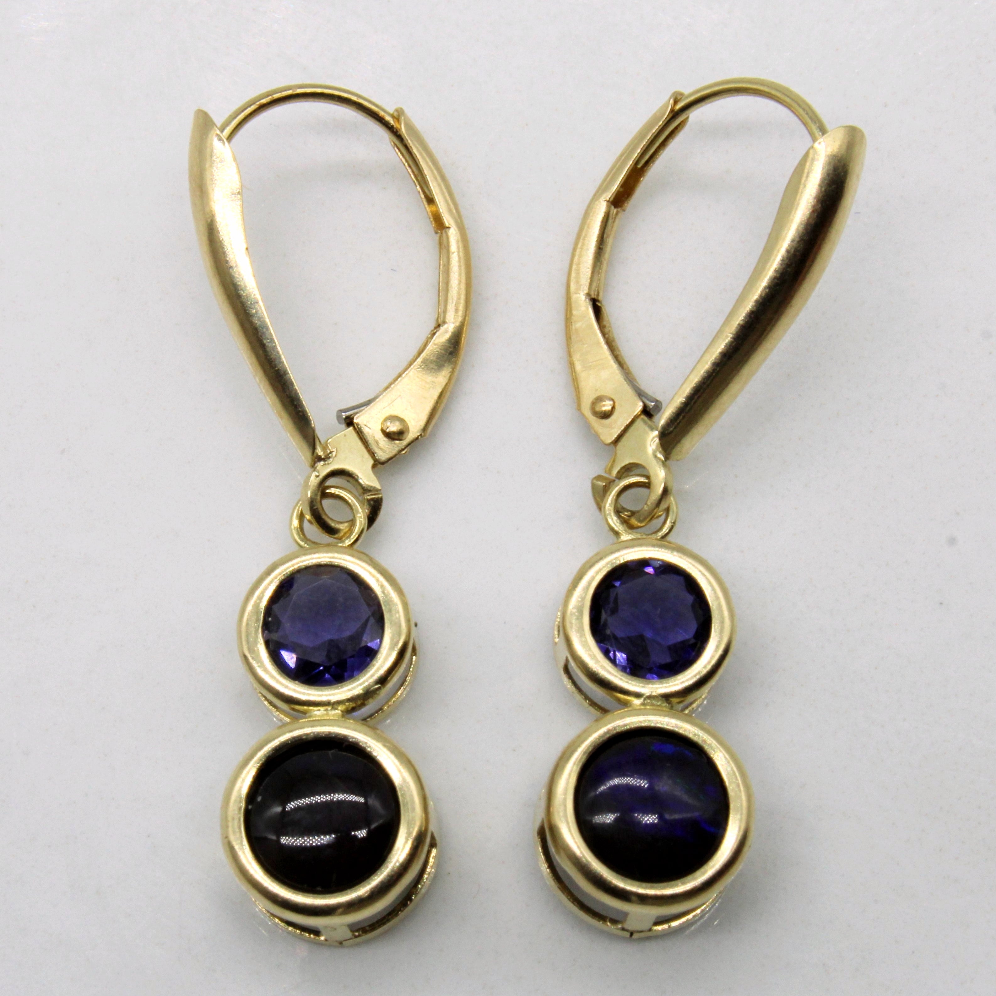 Ammolite & Iolite Drop Earrings | 0.96ctw, 0.40ctw |