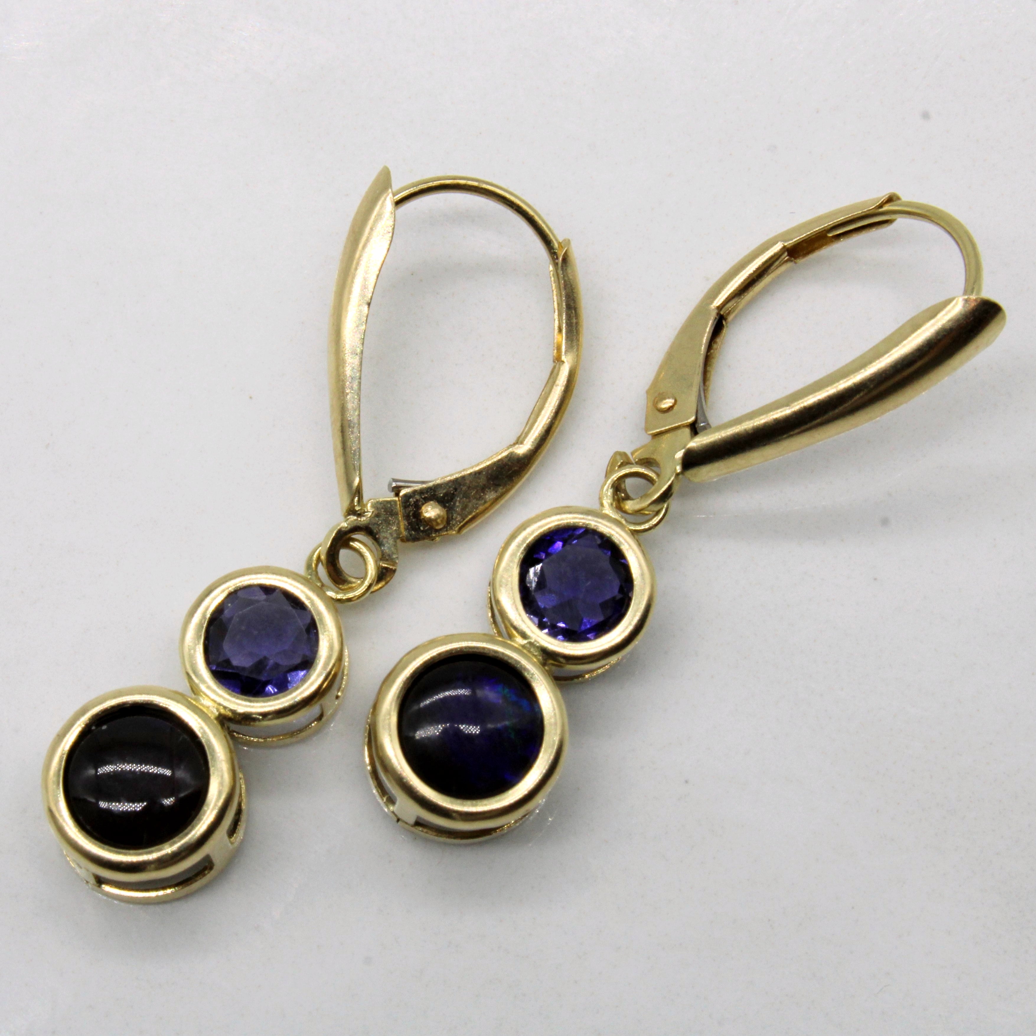 Ammolite & Iolite Drop Earrings | 0.96ctw, 0.40ctw |