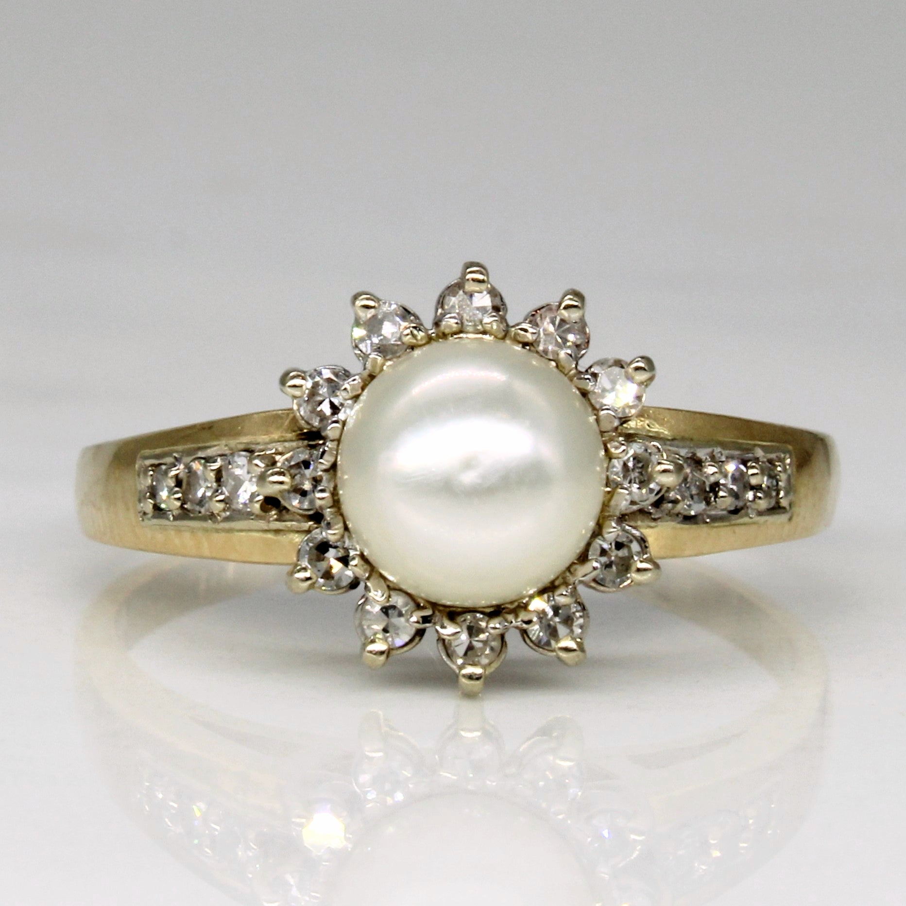 Pearl ring clearance with diamond halo