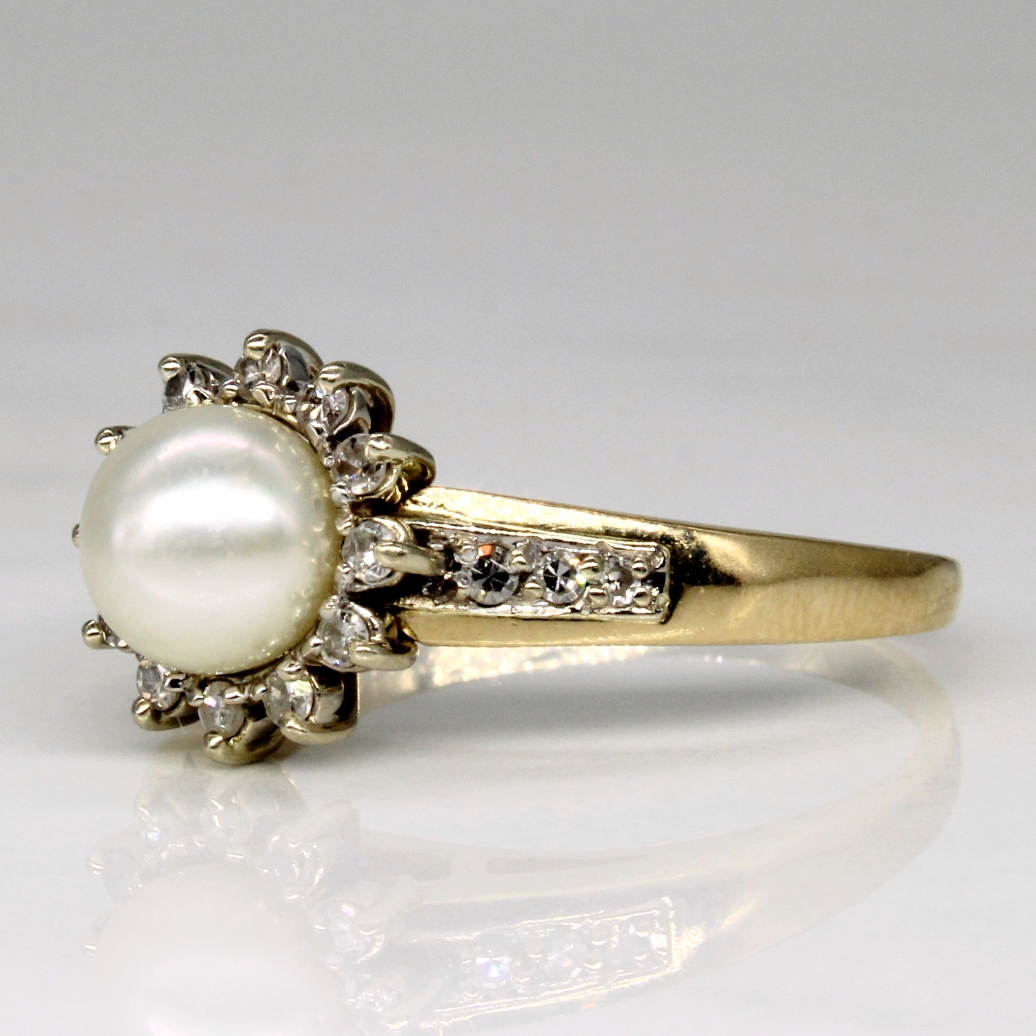 Diamond Halo Pearl Ring | 0.17ctw | SZ 8 |