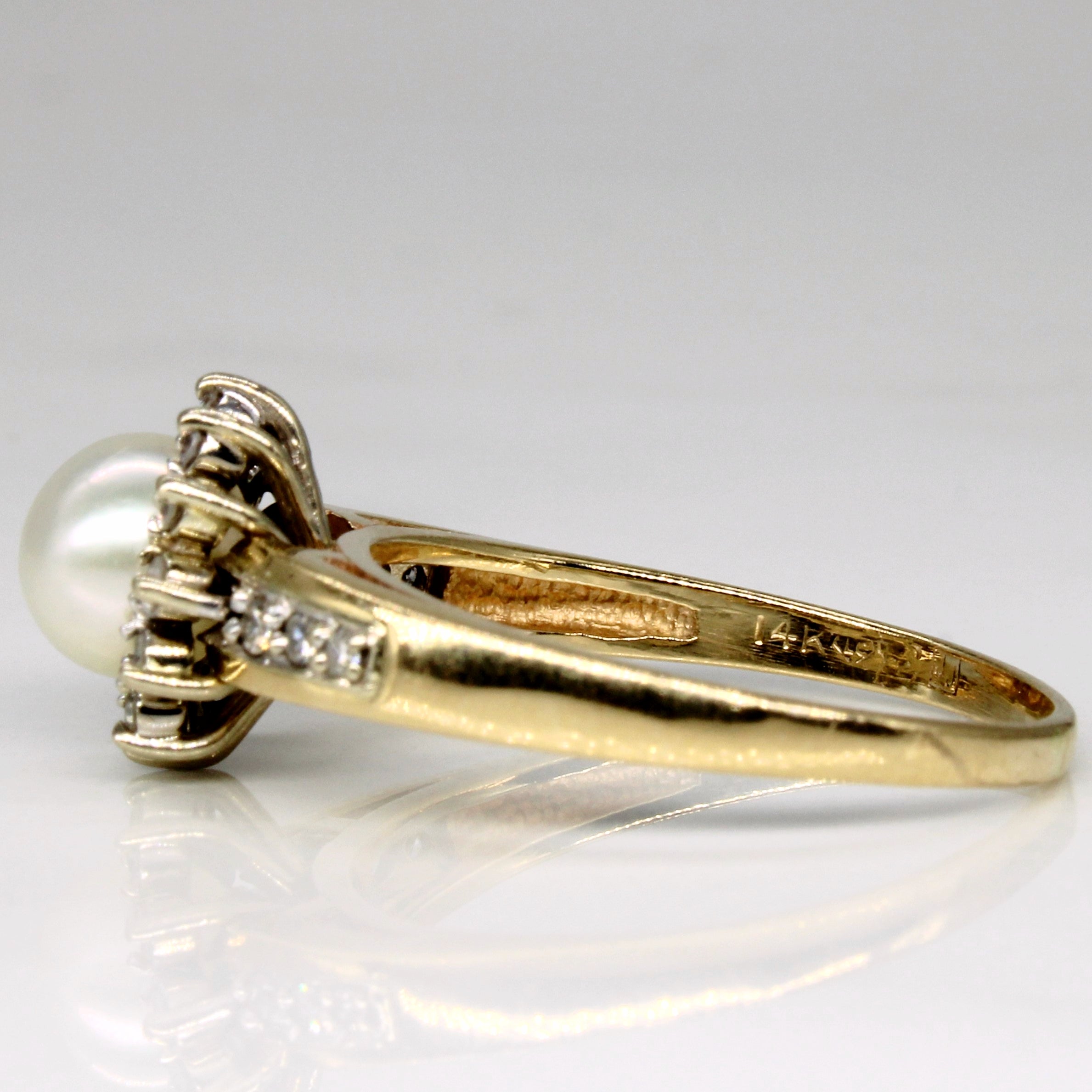 Diamond Halo Pearl Ring | 0.17ctw | SZ 8 |