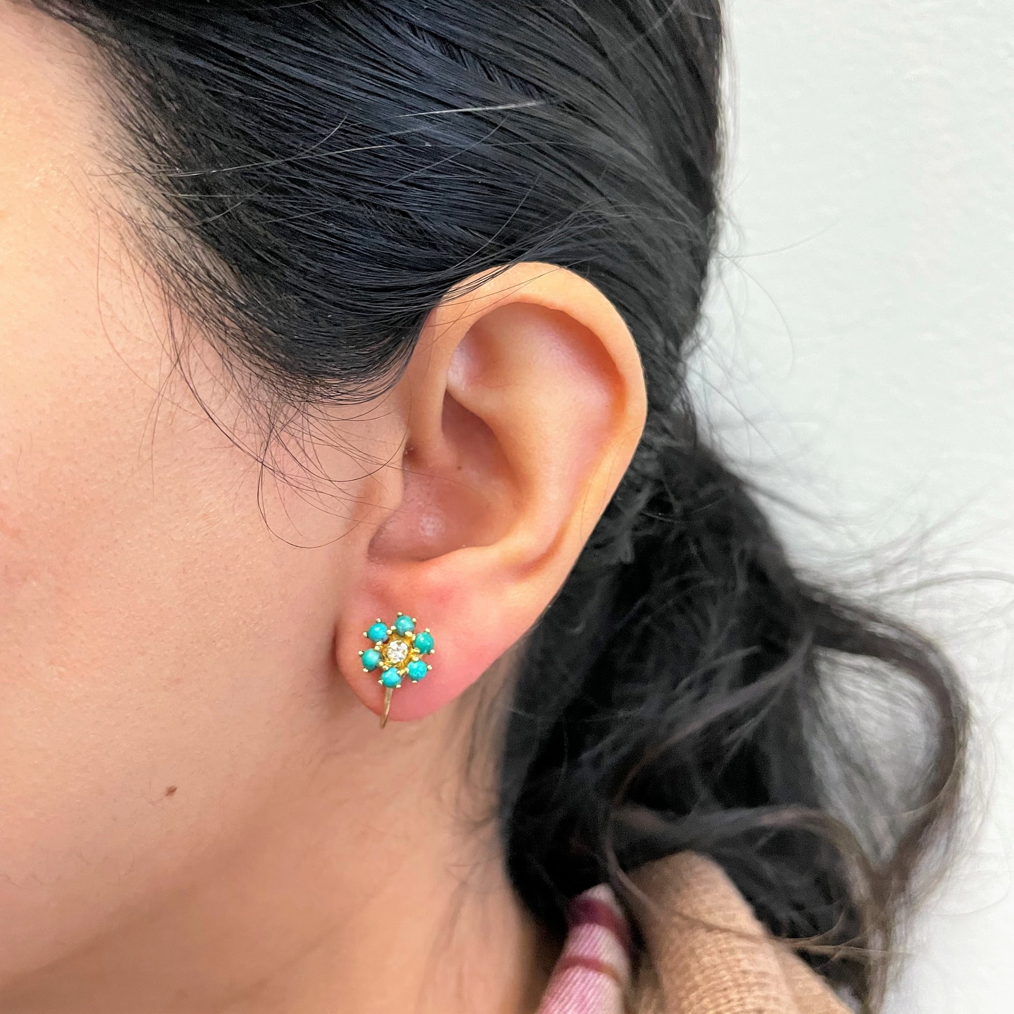 Mid Century Turquoise Clip On Earrings | 1.00ctw, 0.14ctw |