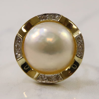 Bezel Set Mabe Pearl & Diamond Cocktail Ring | 0.12ctw, 15.00ct | SZ 8.5 |