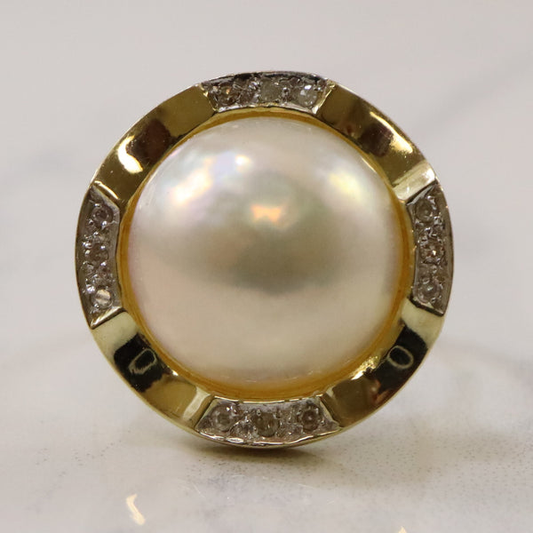 Bezel Set Mabe Pearl & Diamond Cocktail Ring | 0.12ctw, 15.00ct | SZ 8.5 |