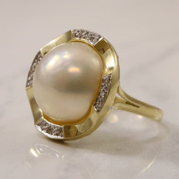 Bezel Set Mabe Pearl & Diamond Cocktail Ring | 0.12ctw, 15.00ct | SZ 8.5 |