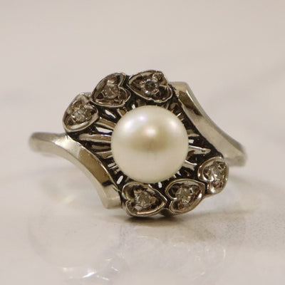Pearl & Diamond Heart Design Bypass Ring | 1.70ct, 0.06ctw | SZ 6 |