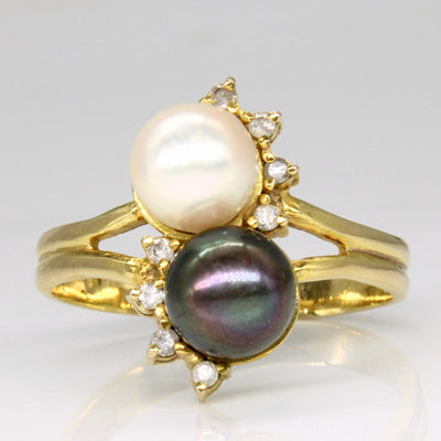 Two Tone Pearl & Diamond Ring | 0.08ctw | SZ 10.5 |