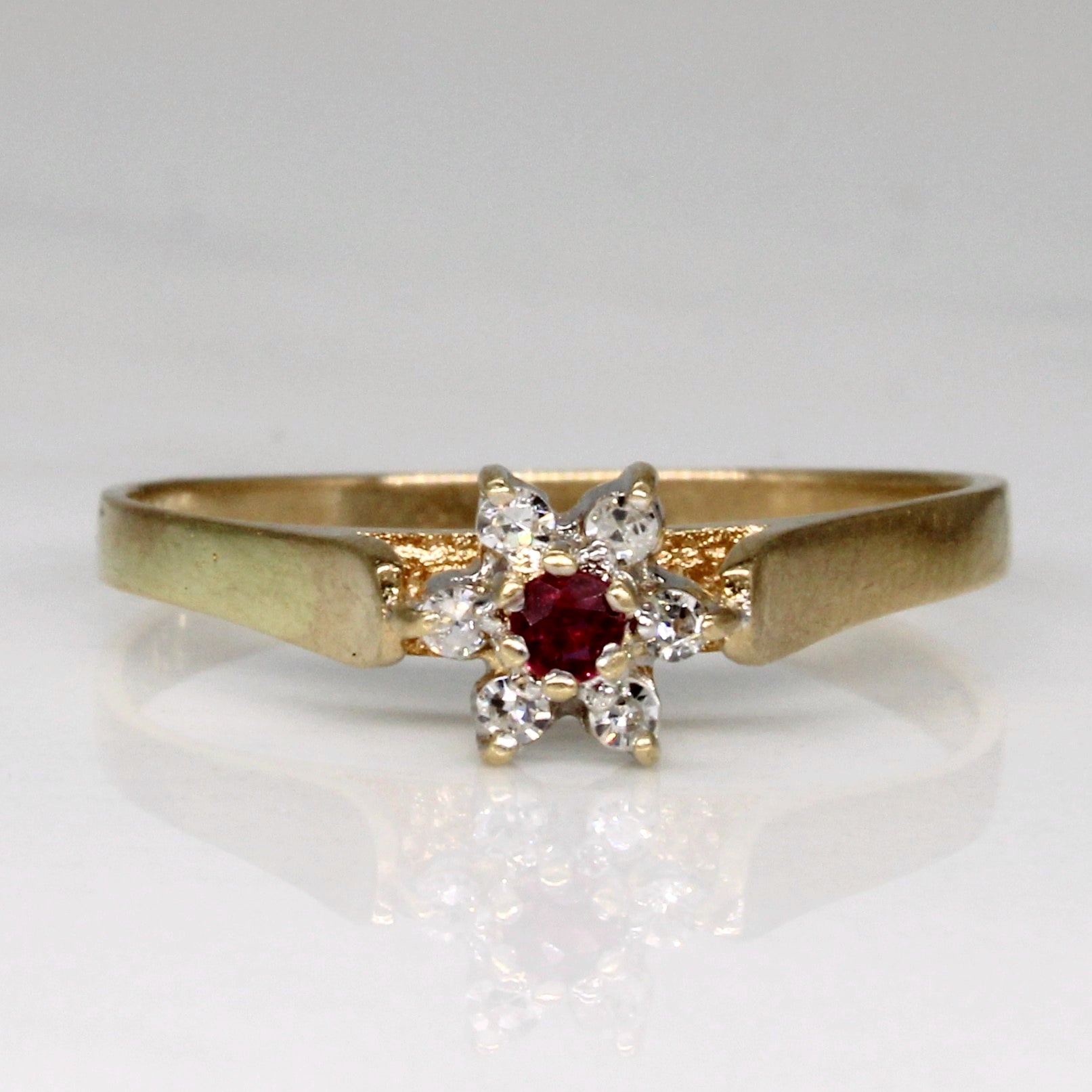 Diamond & Ruby Flower Ring | 0.05ctw, 0.03ct | SZ 7.25 |