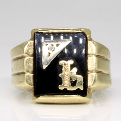 Onyx & Diamond Initial 'L' Ring | 1.80ct, 0.01ct | SZ 7 |