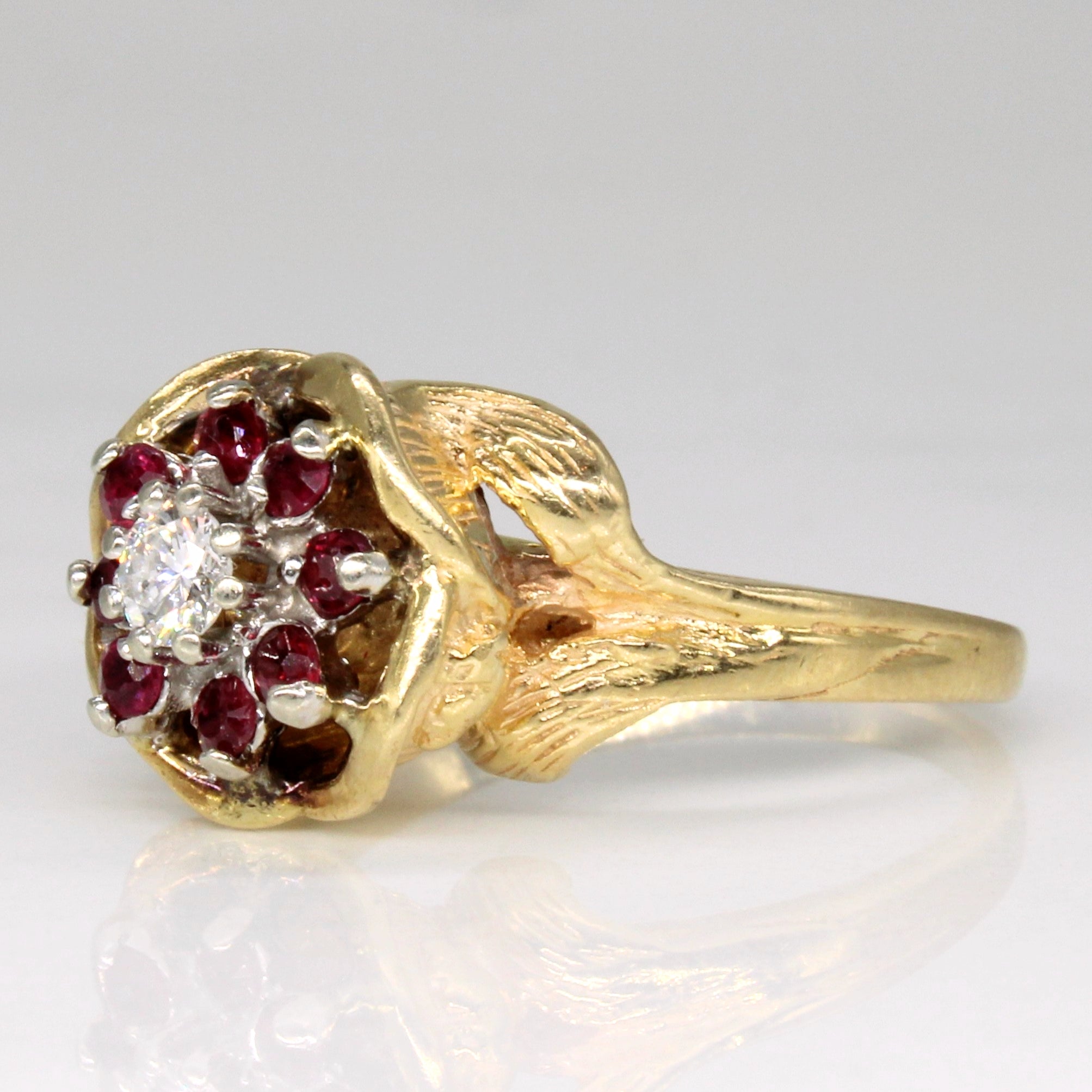 Ruby & Diamond Floral Ring | 0.25ctw, 0.15ct | SZ 7.5 |