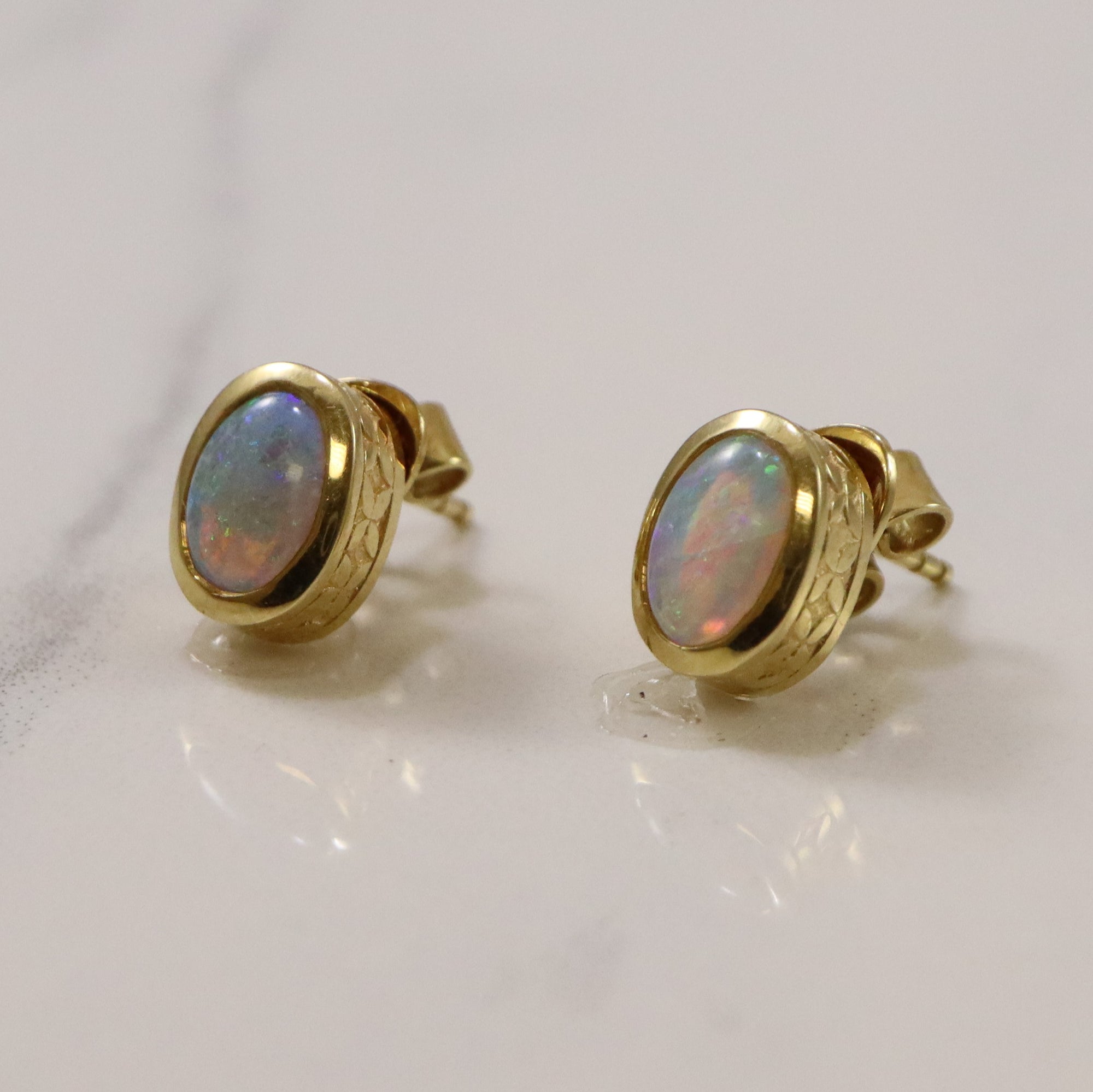 Bezel Set Opal Stud Earrings | 1.00ctw |