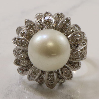 Pearl & Diamond Floral Cocktail Ring | 11.00ct, 0.50ctw | SZ 8.5 |