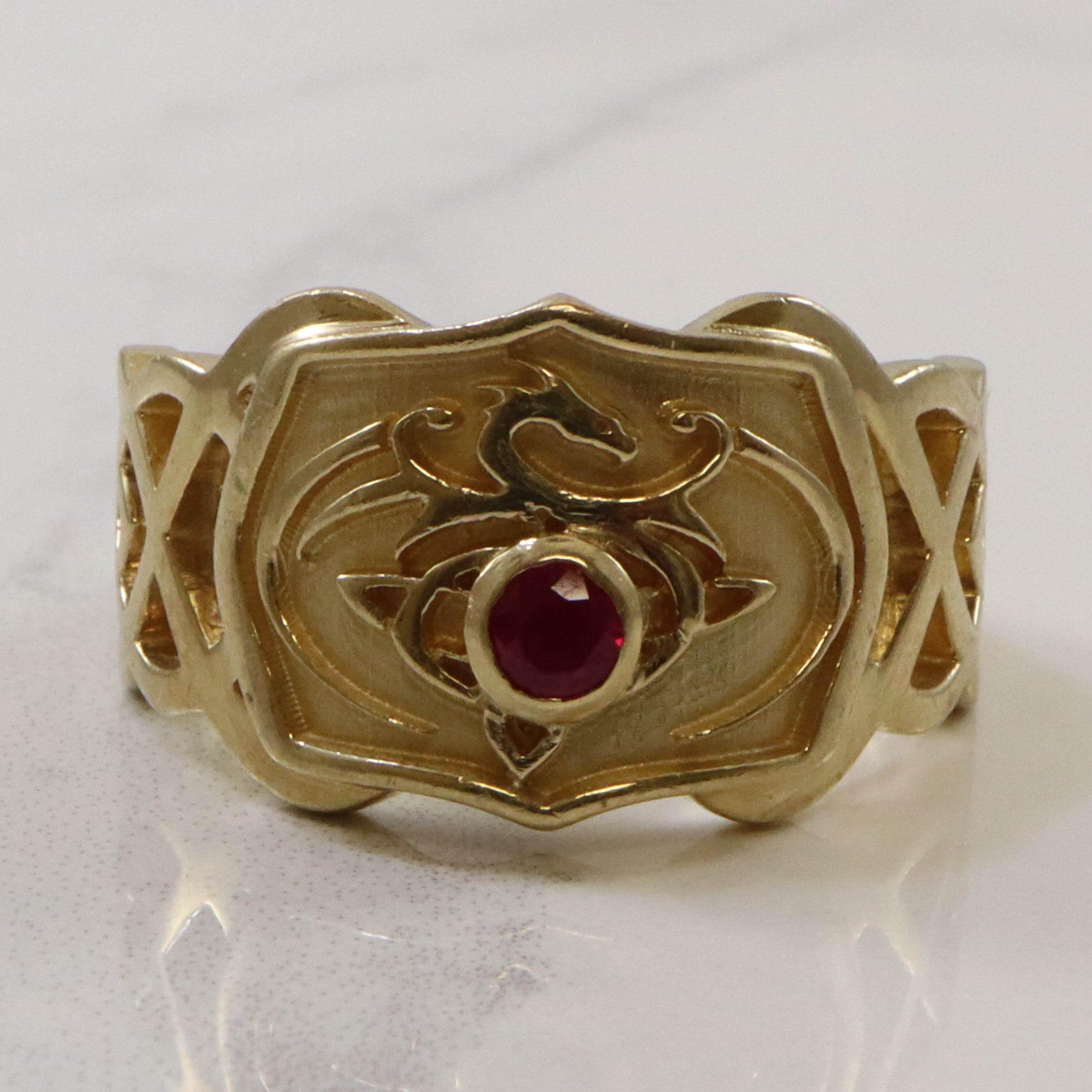 Solitaire Ruby Celtic Knot Dragon Ring | 0.17ct | SZ 8.5 |