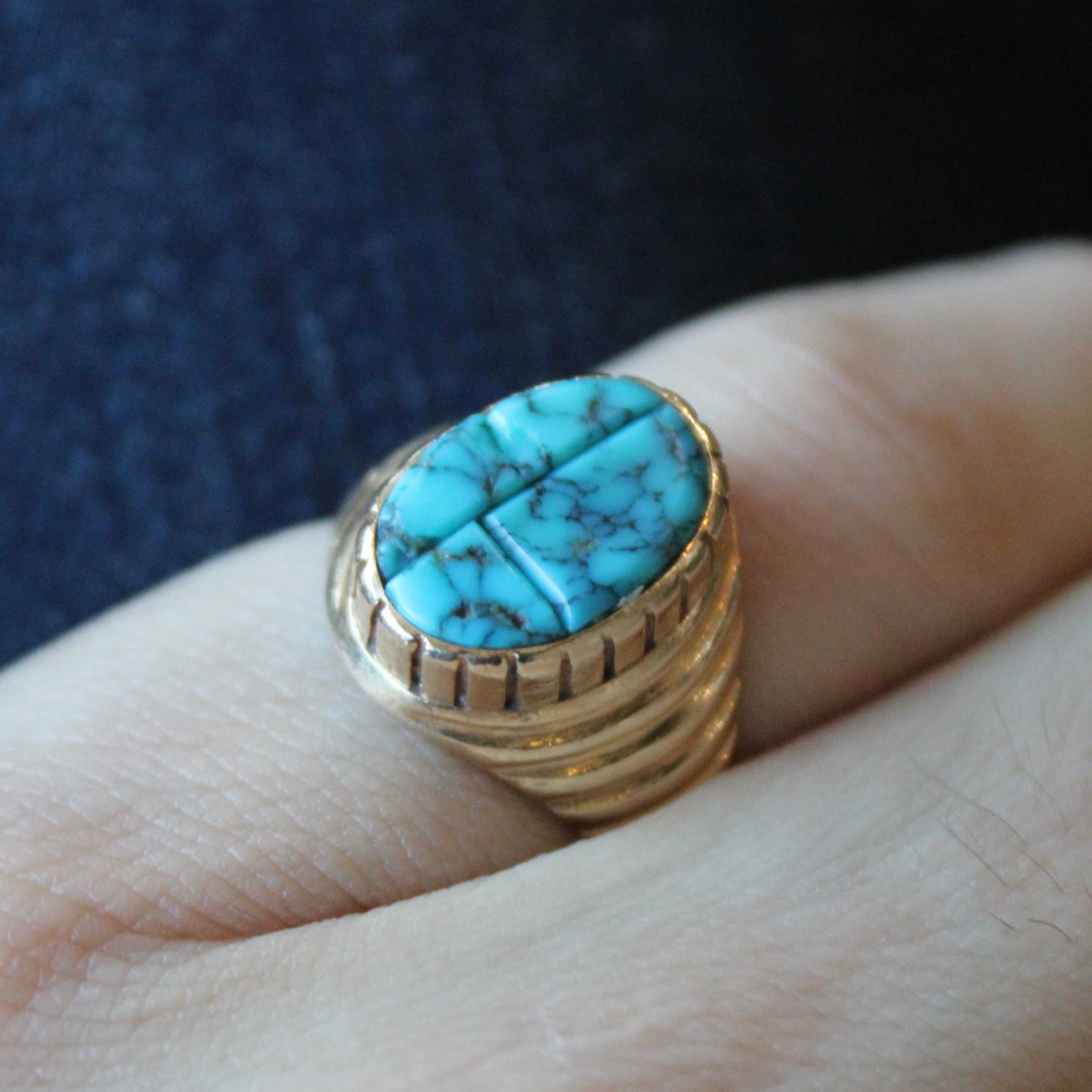 Carved Turquoise Cocktail Ring | 1.55ct | SZ 6 |