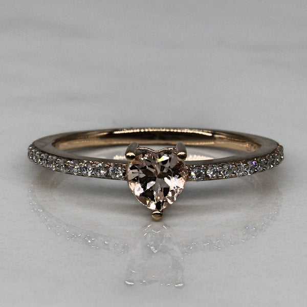 Morganite & Diamond Heart Cut Ring | 0.40ct, 0.11ctw | SZ 8 |