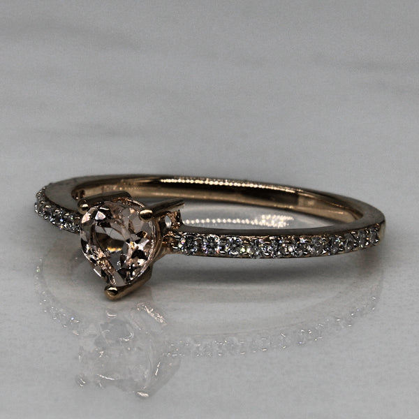 Morganite & Diamond Heart Cut Ring | 0.40ct, 0.11ctw | SZ 8 |