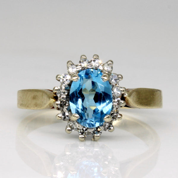 Blue Topaz & Diamond Halo Ring | 0.78ct, 0.16ctw | SZ 6.5 |