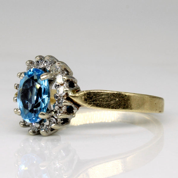 Blue Topaz & Diamond Halo Ring | 0.78ct, 0.16ctw | SZ 6.5 |