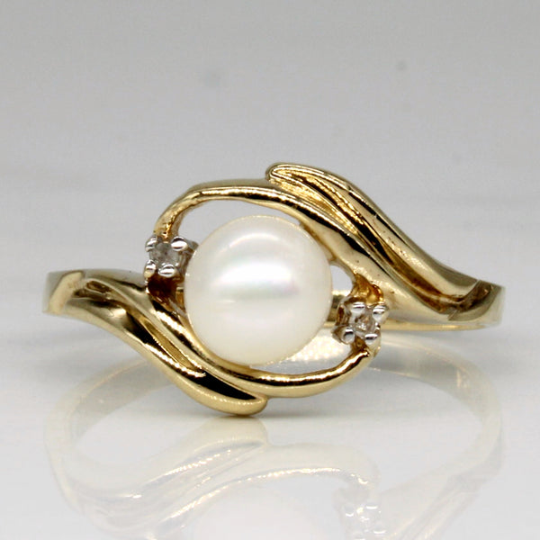 Three Stone Pearl & Diamond Bypass Ring | 6.00mm, 0.01ctw | SZ 6.75 |