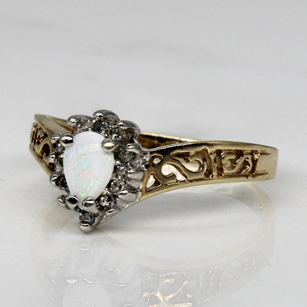 Opal & Diamond Filigree Ring | 0.20ct, 0.10ctw | SZ 7.75 |