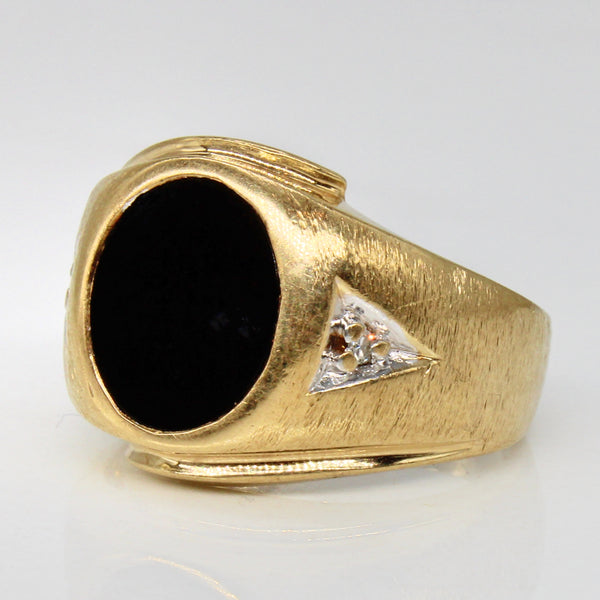 Black Onyx & Diamond Brushed Finish Ring | 1.50ct, 0.02ctw | SZ 8.25 |