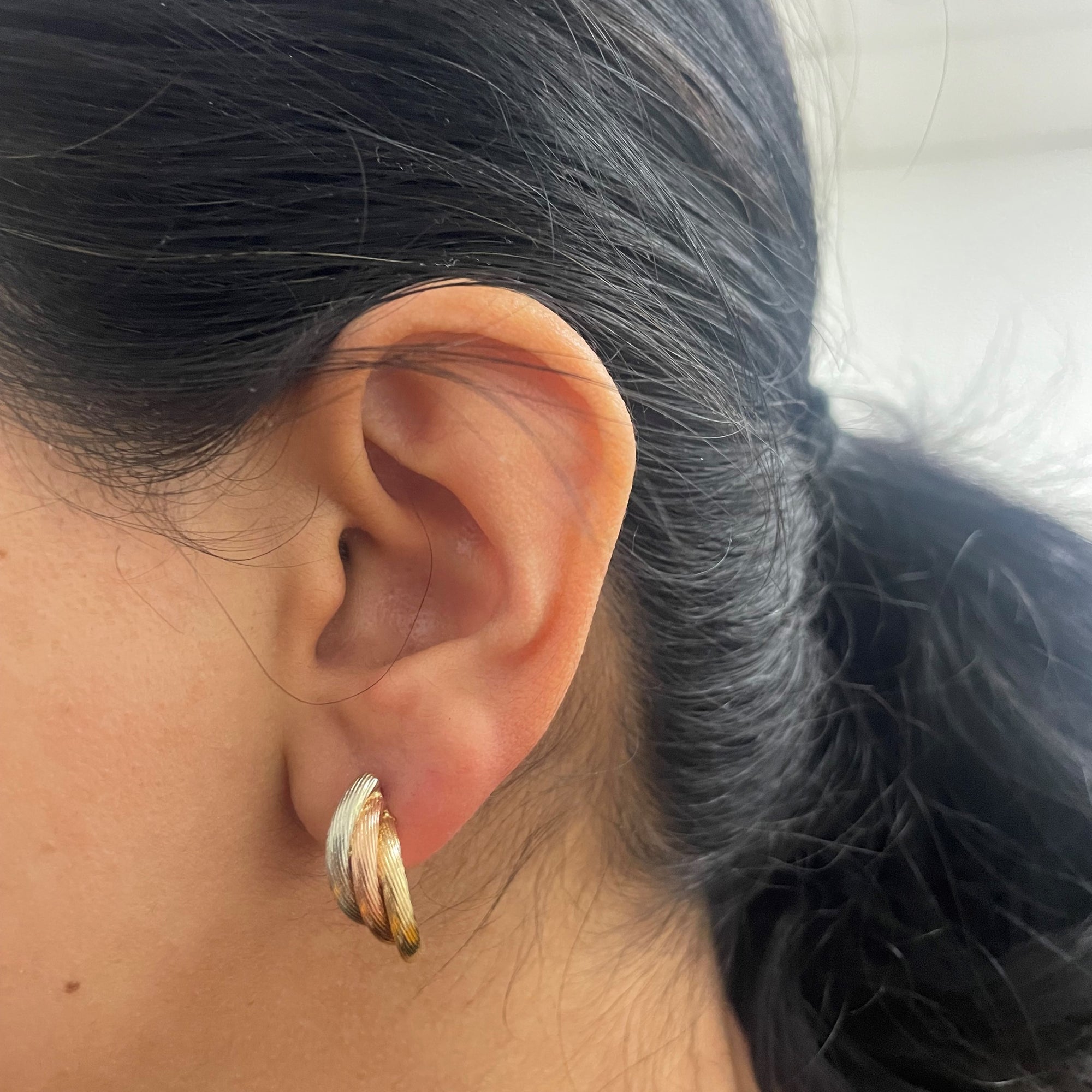 Tri Tone Gold Stud Earrings