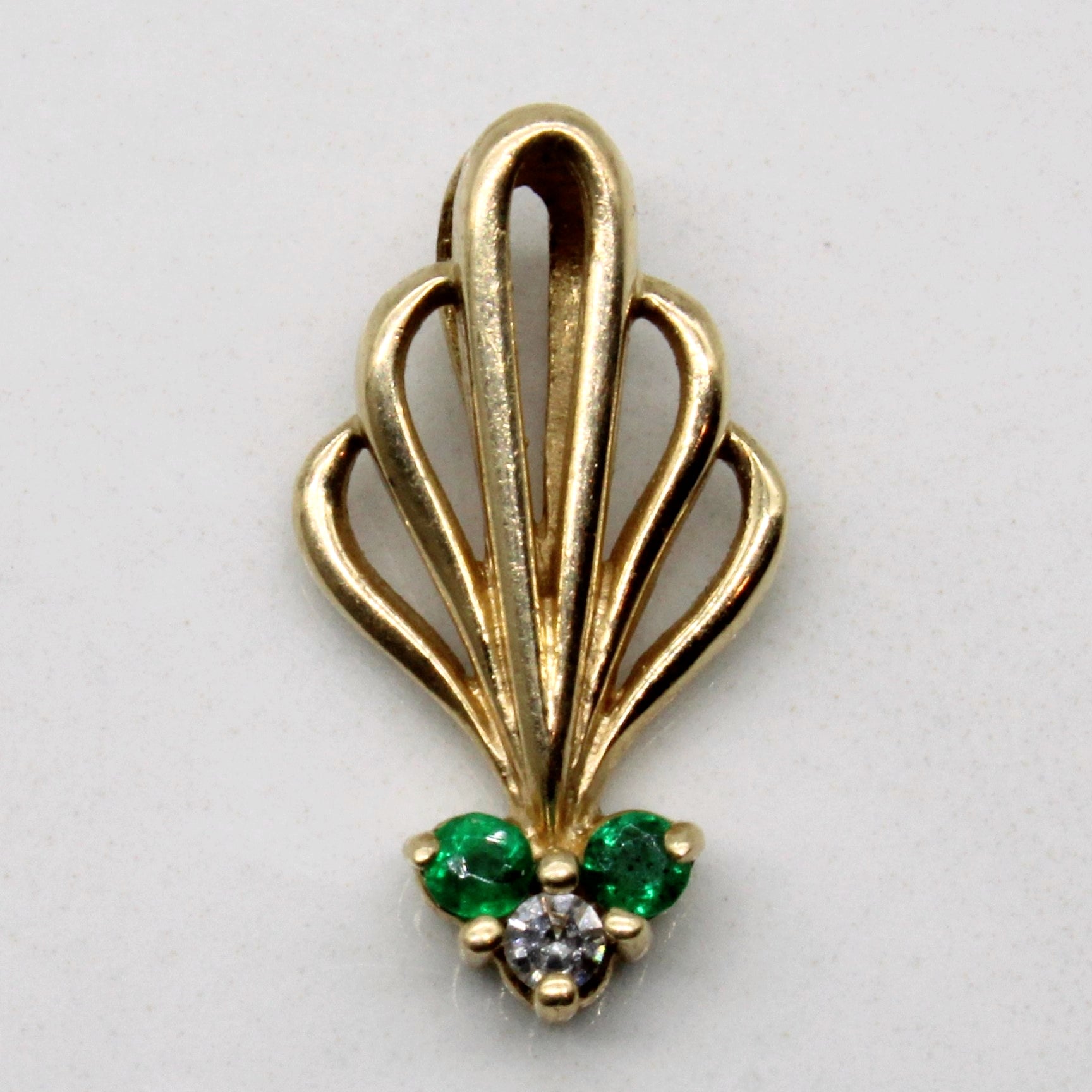 Synthetic Emerald & Diamond Art Deco Style Pendant | 0.03ctw, 0.02ct |