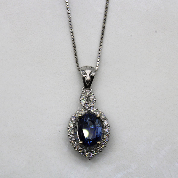 Sapphire & Diamond Halo Necklace | 1.45ct, 0.26ctw | 18