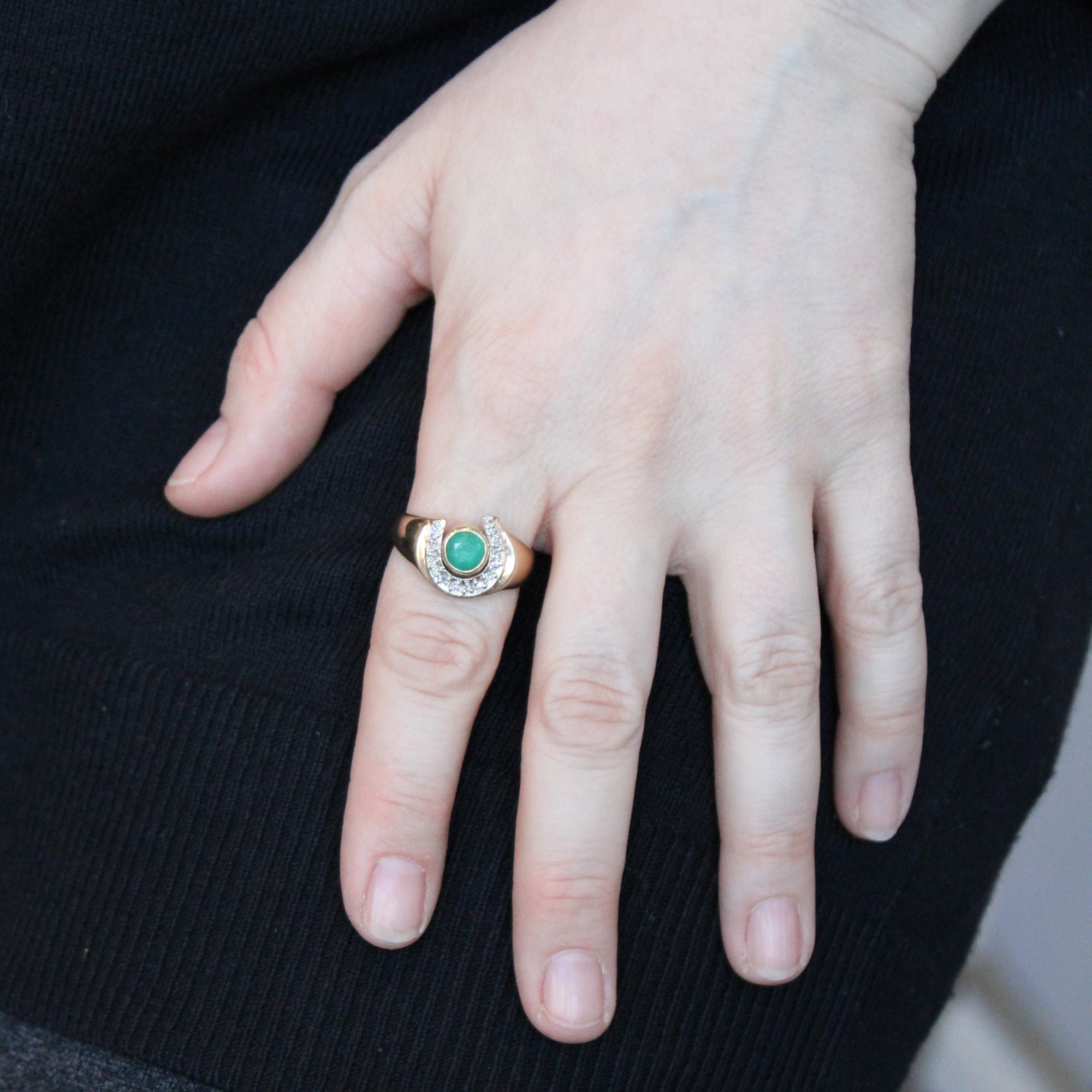 Emerald & Diamond Horse Shoe Ring | 1.10ct, 0.13ctw | SZ 11 |