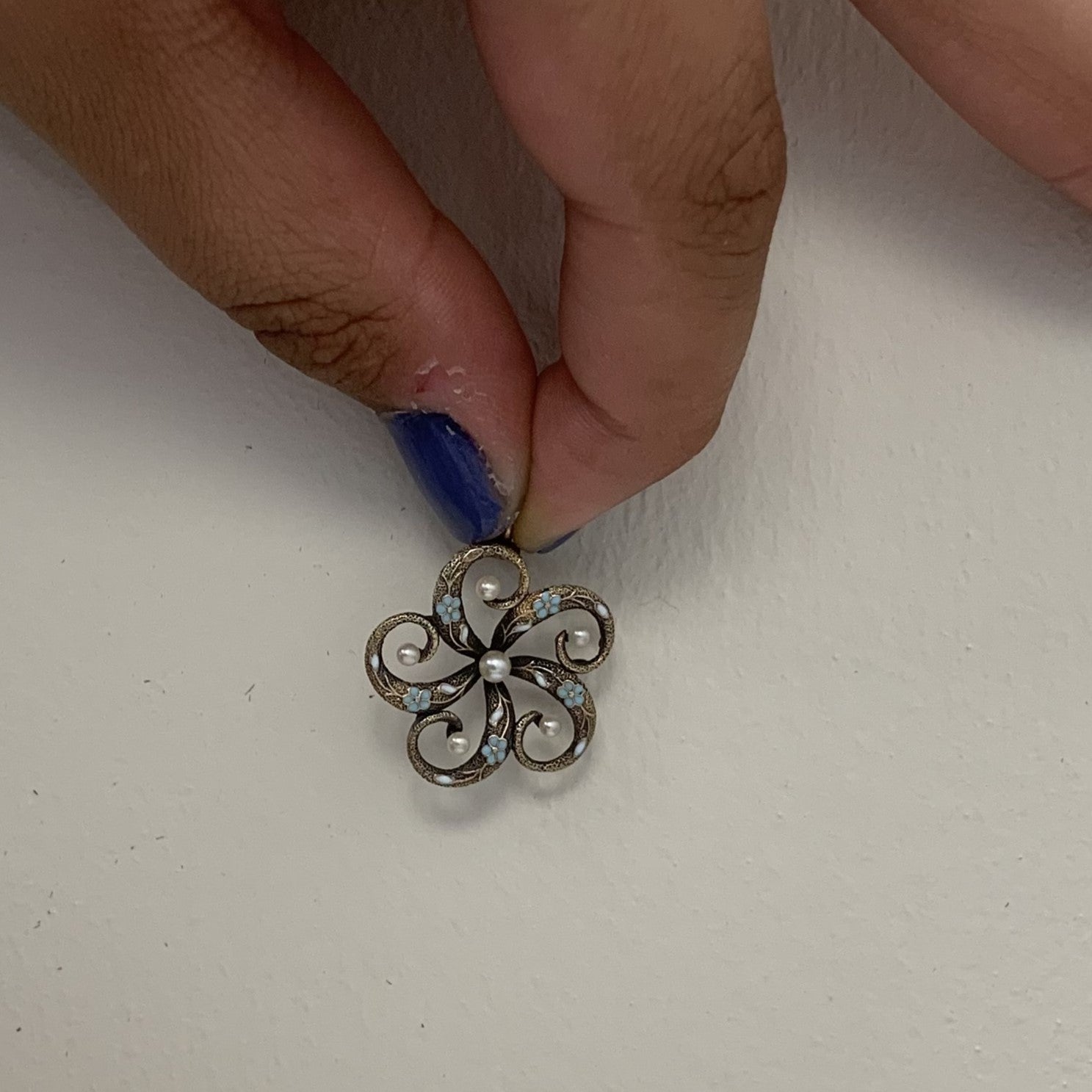 Art Nouveau Enamel Seed Pearl Pendant | 0.60ctw |