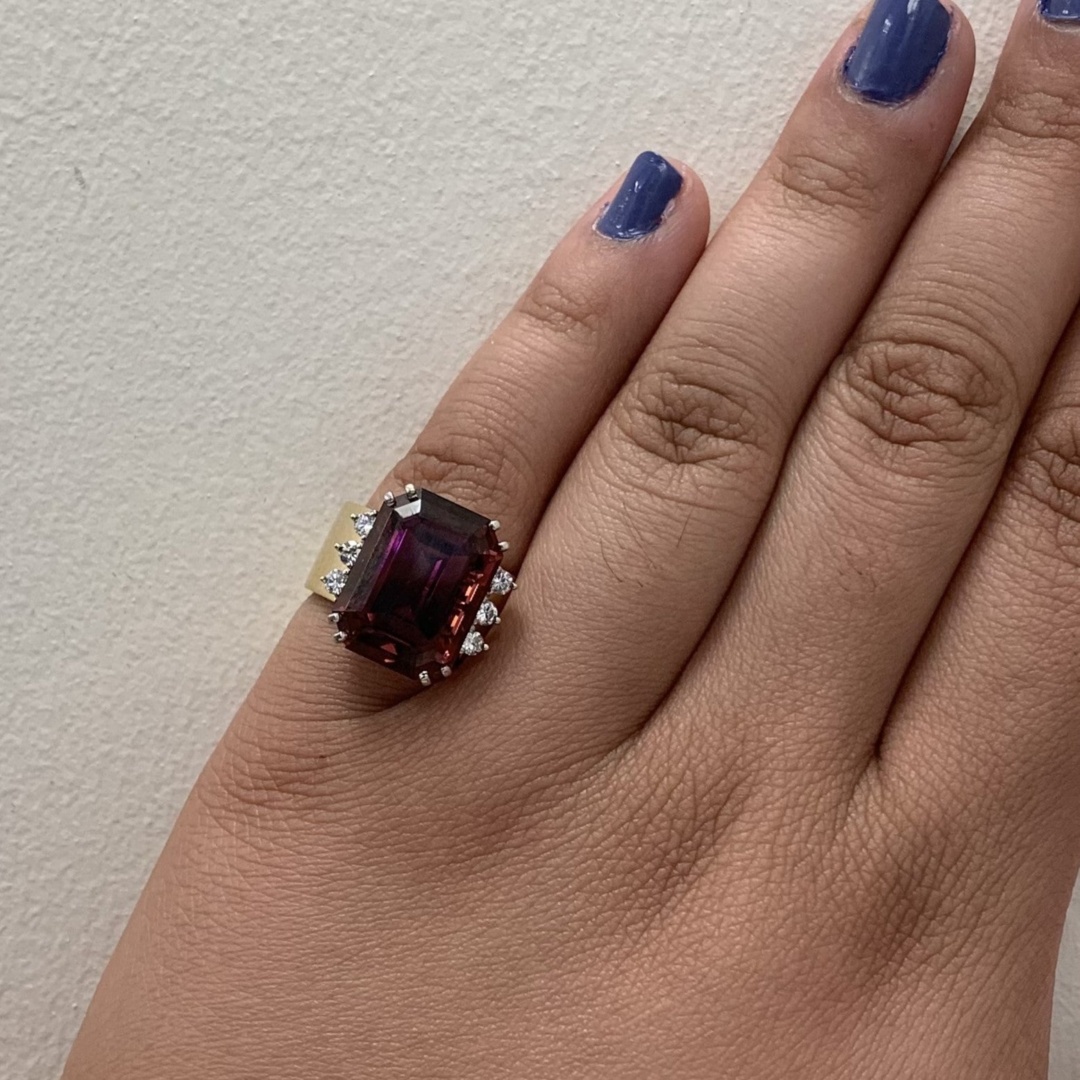 Emerald Cut Pink Tourmaline & Diamond Ring | 15.00ct, 0.30ctw | SZ 6.5 |