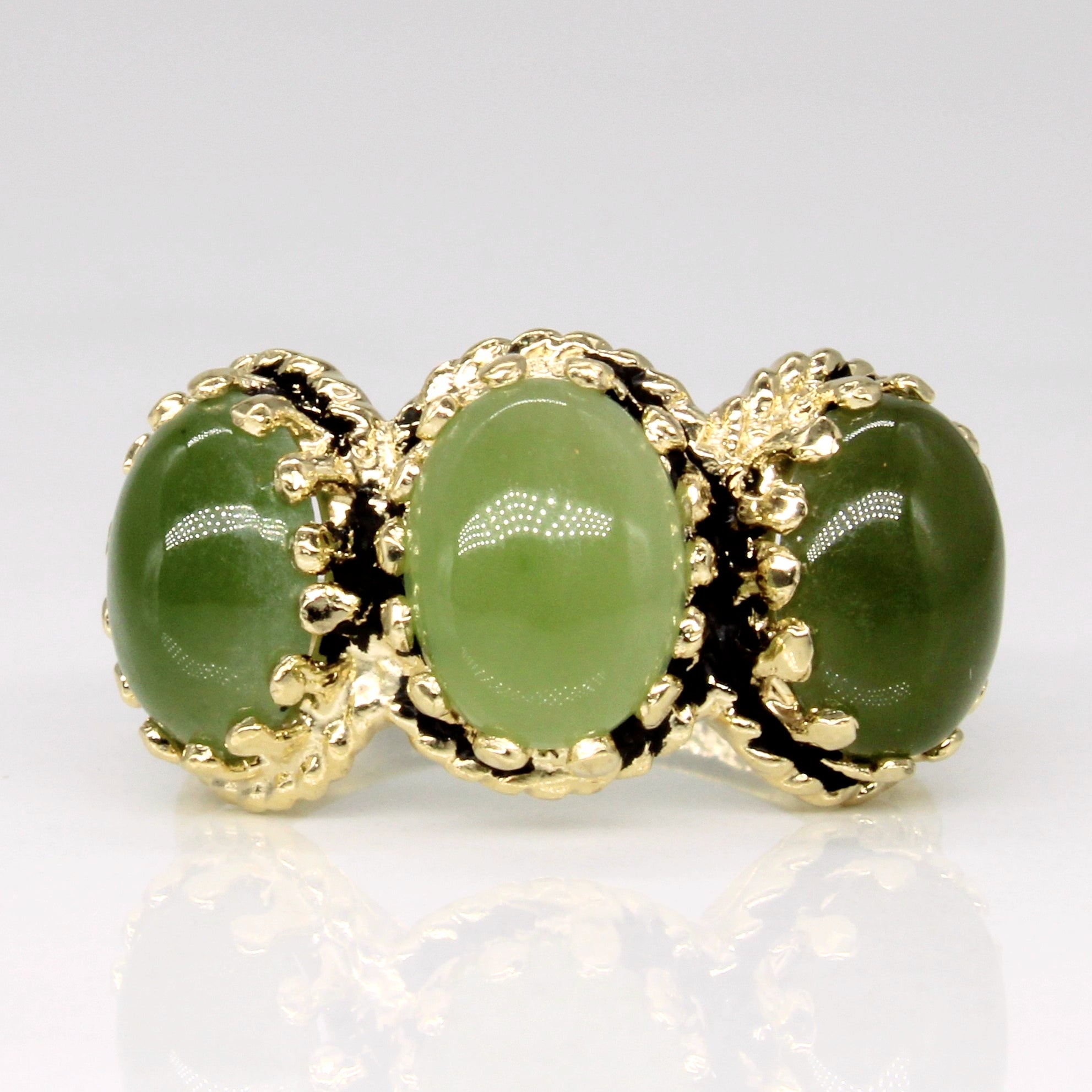 Three Stone Nephrite Jade Cabochon Ring | 3.00ctw | SZ 5 |