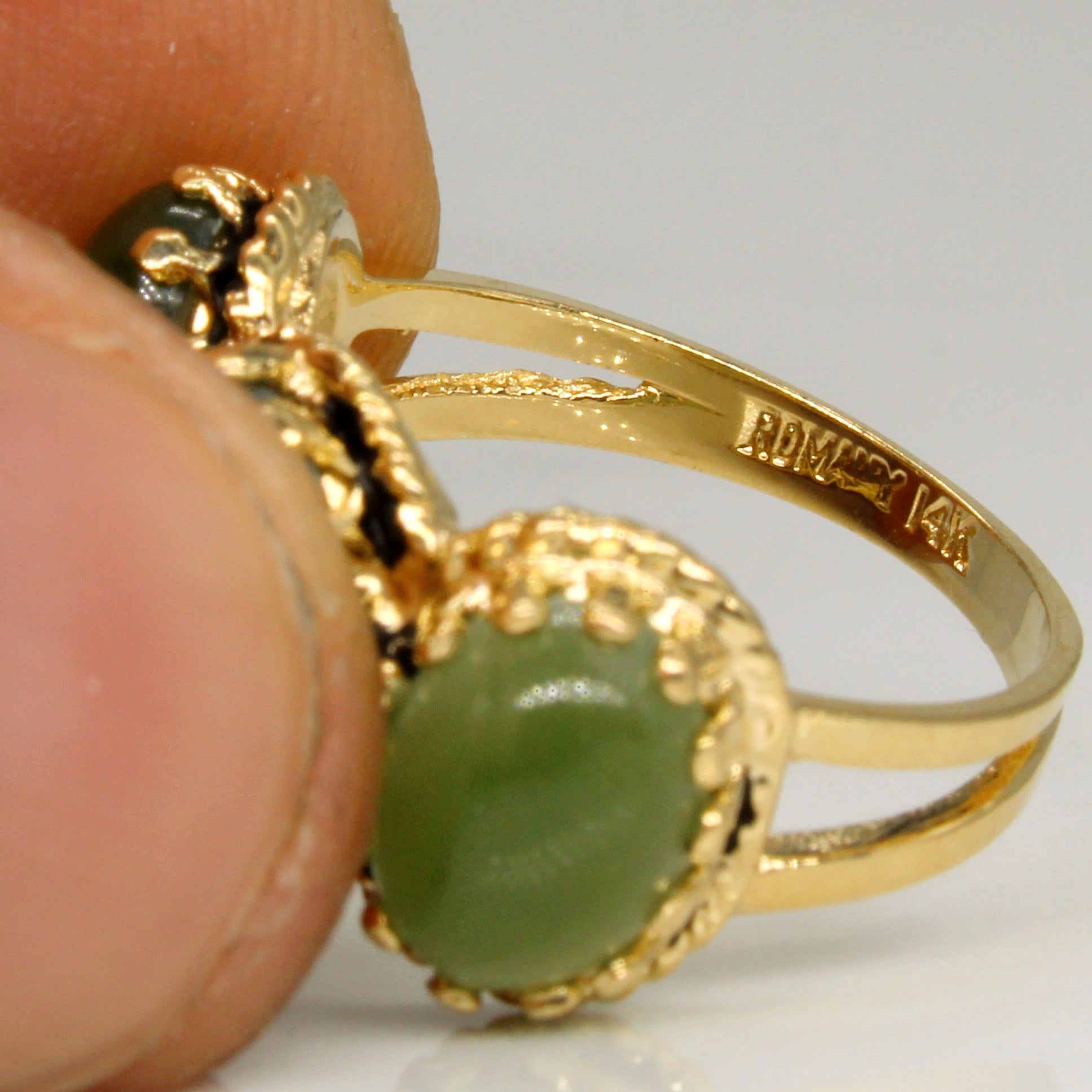 Three Stone Nephrite Jade Cabochon Ring | 3.00ctw | SZ 5 |