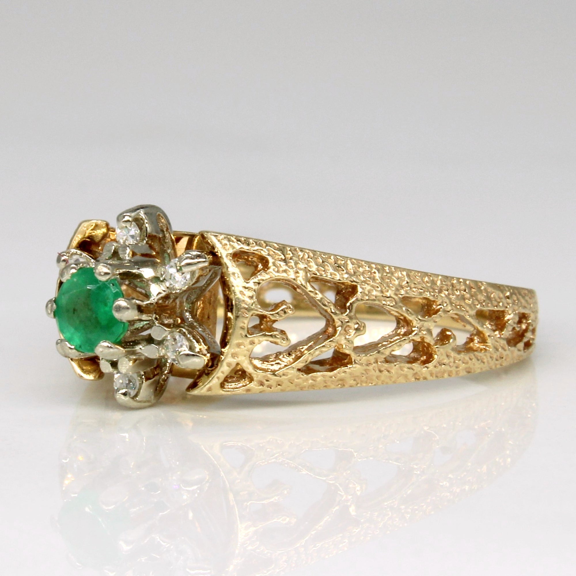 Open Shank Emerald & Diamond Ring | 0.15ct, 0.06ctw | SZ 6.5 |