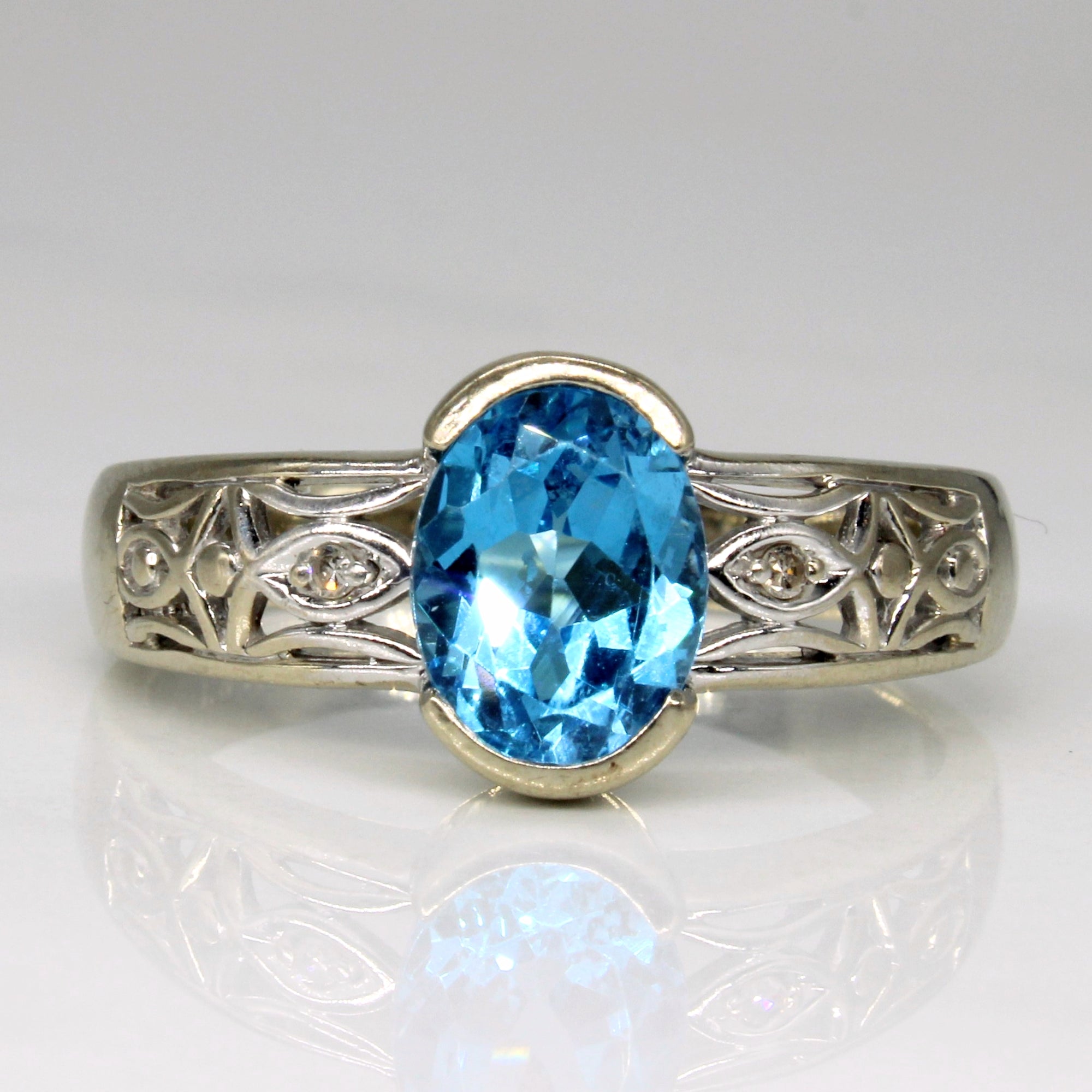 Detailed Blue Topaz & Diamond Ring | 2.25ct, 0.02ctw | SZ 10.5 |