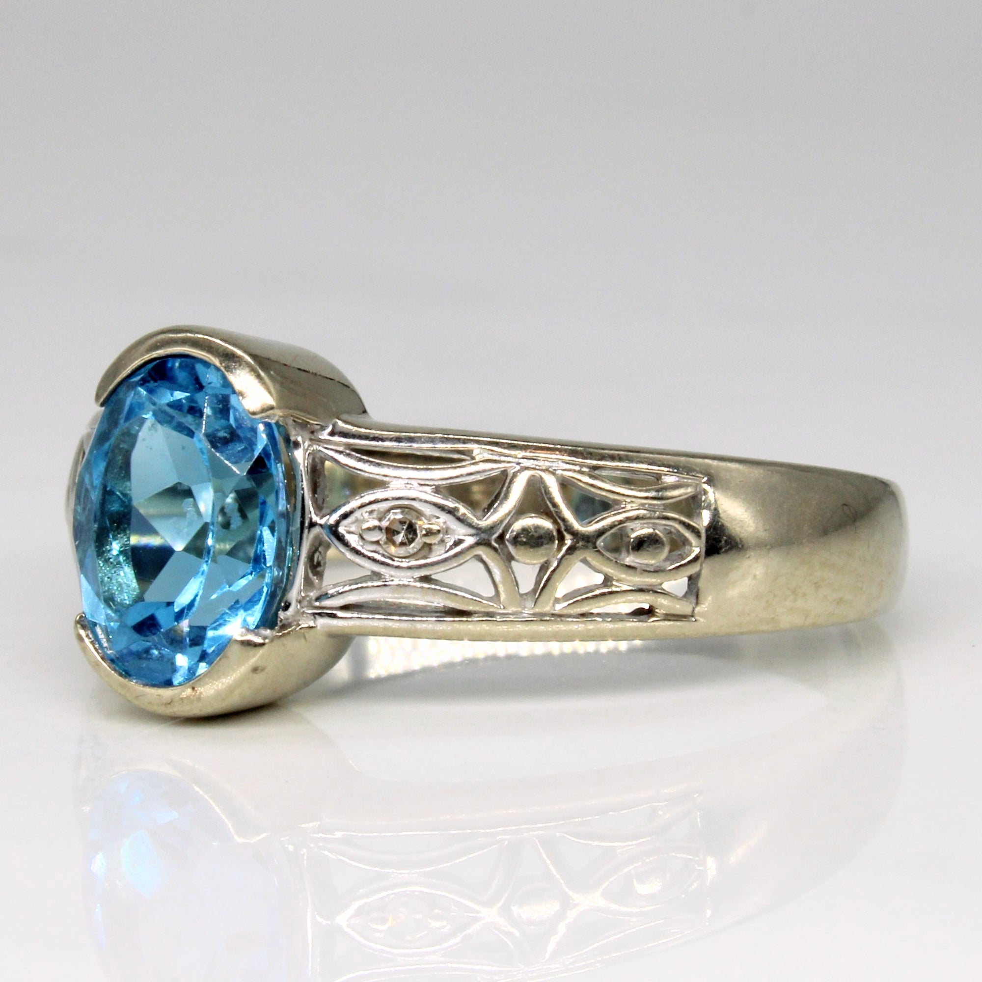 Detailed Blue Topaz & Diamond Ring | 2.25ct, 0.02ctw | SZ 10.5 |