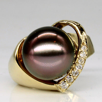 Tahitian Pearl & Diamond Cocktail Ring | 11.50mm, 0.10ctw | SZ 6.25 |