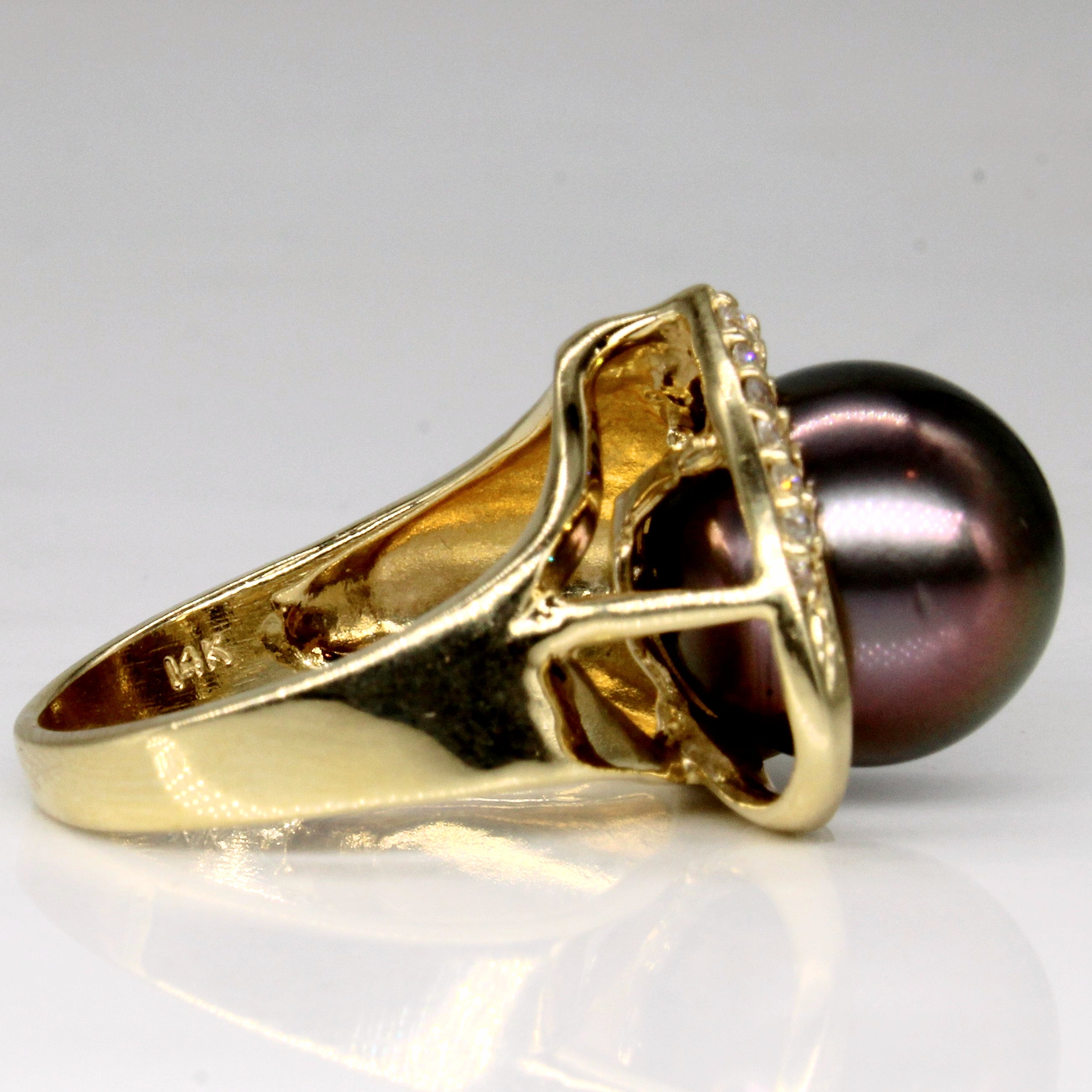 Tahitian Pearl & Diamond Cocktail Ring | 11.50mm, 0.10ctw | SZ 6.25 |