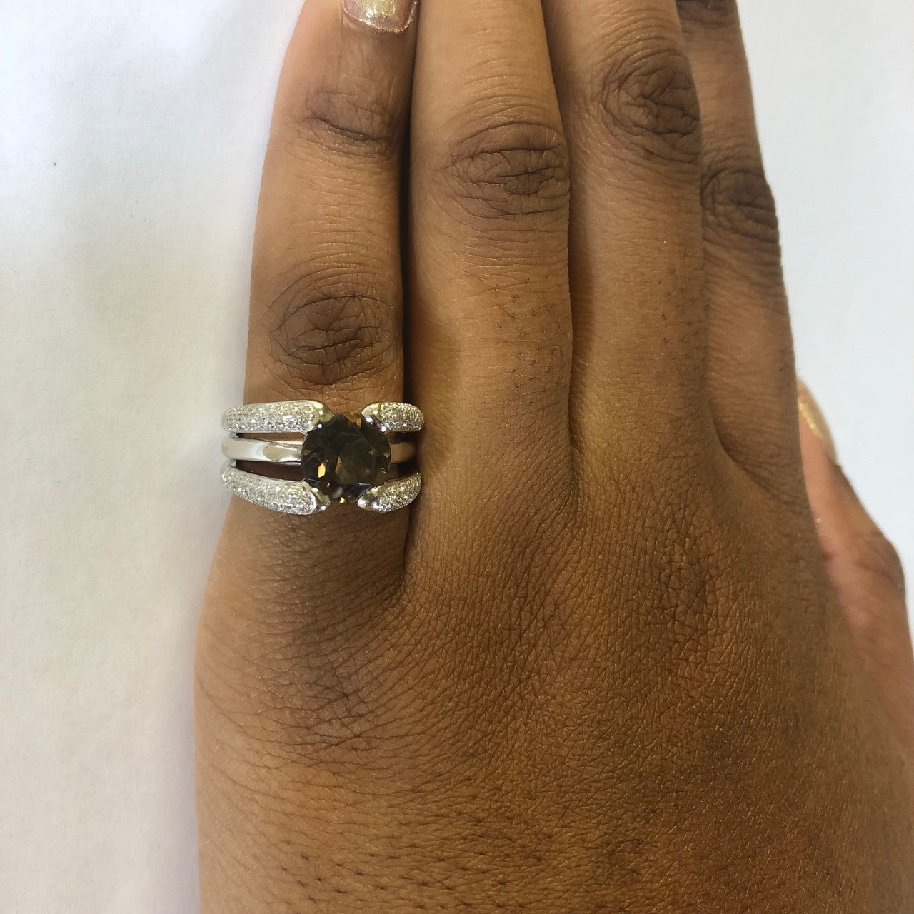 Smoky Quartz & Diamond Split Shank Ring | 0.60ctw, 2.00ct | SZ 6.5 |